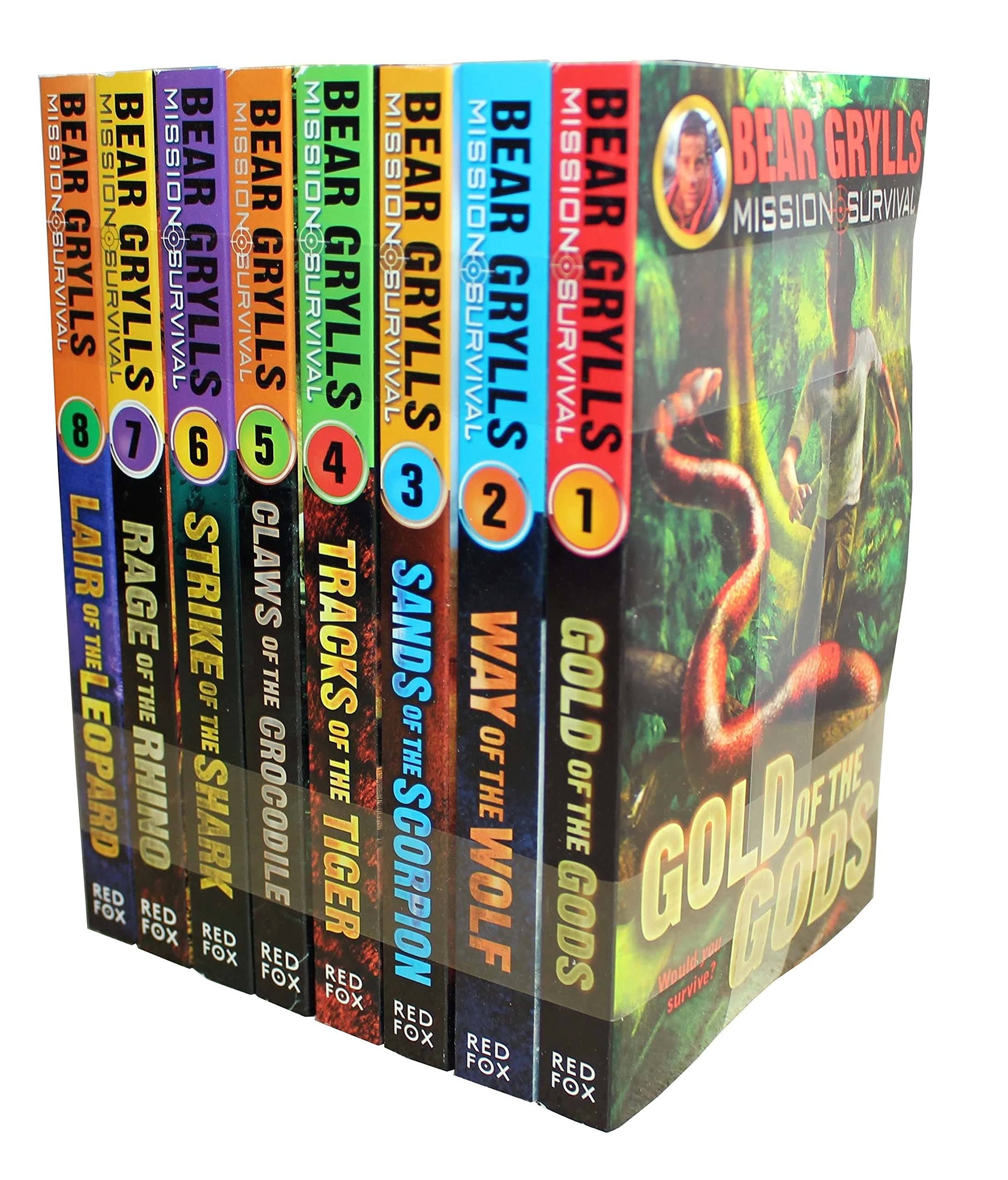 Bear Grylls Mission Survival Collection 8 Books Set (Claws of the Crocodile, Sands of the Scorpion, Gold of the Gods, Way of the Wolf, Strike of the Shark, Tracks of the Tiger, Lair of the Leopard, Ra