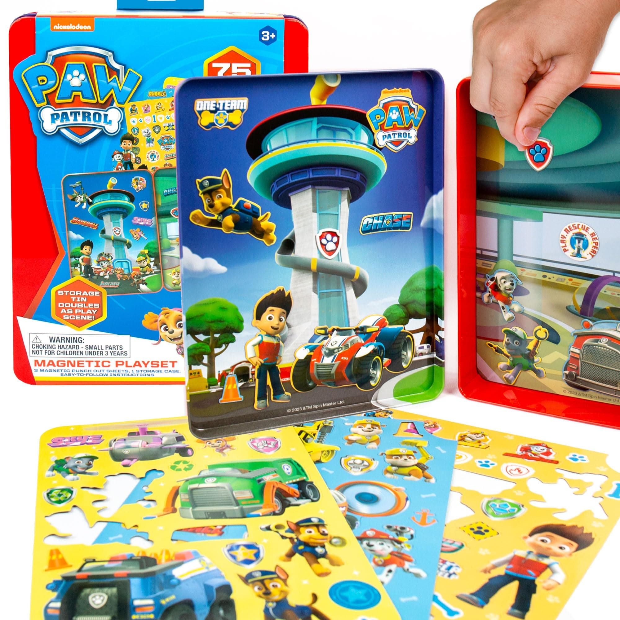 Paw Patrol Magnetic Playset, 75 Mix & Match Dress Up Magnets, 2-in-1 Storage Tin & Play Space, Fun Paw Patrol Toy for Kids 3 & Up, Great Travel Activity for Kids and Toddlers, Paw Patrol Activities