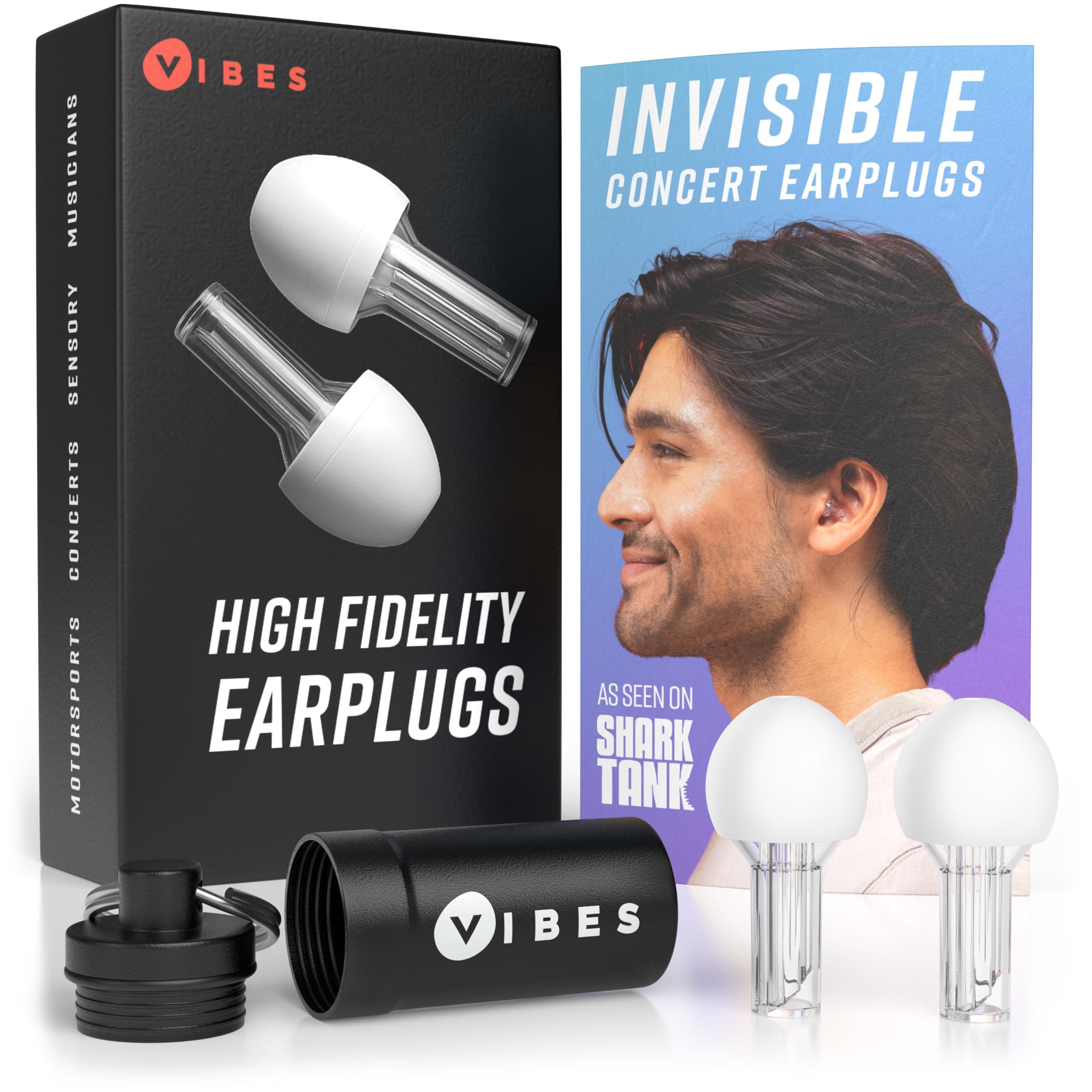 Vibes High Fidelity Earplugs – Comfortable and Reusable Hearing Protection for Concerts and Live Music, Virtually Invisible Design with Travel Case