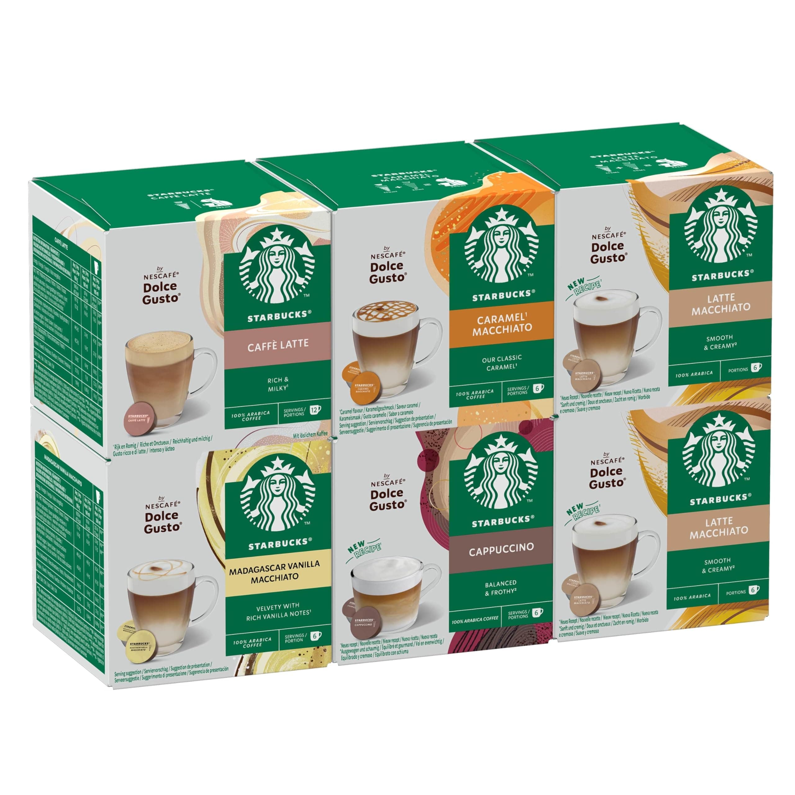 White Coffee Cup Variety Pack by NESCAFÉ Dolce Gusto, Coffee Capsules 6 x 12 (72 Capsules) - Amazon Exclusive
