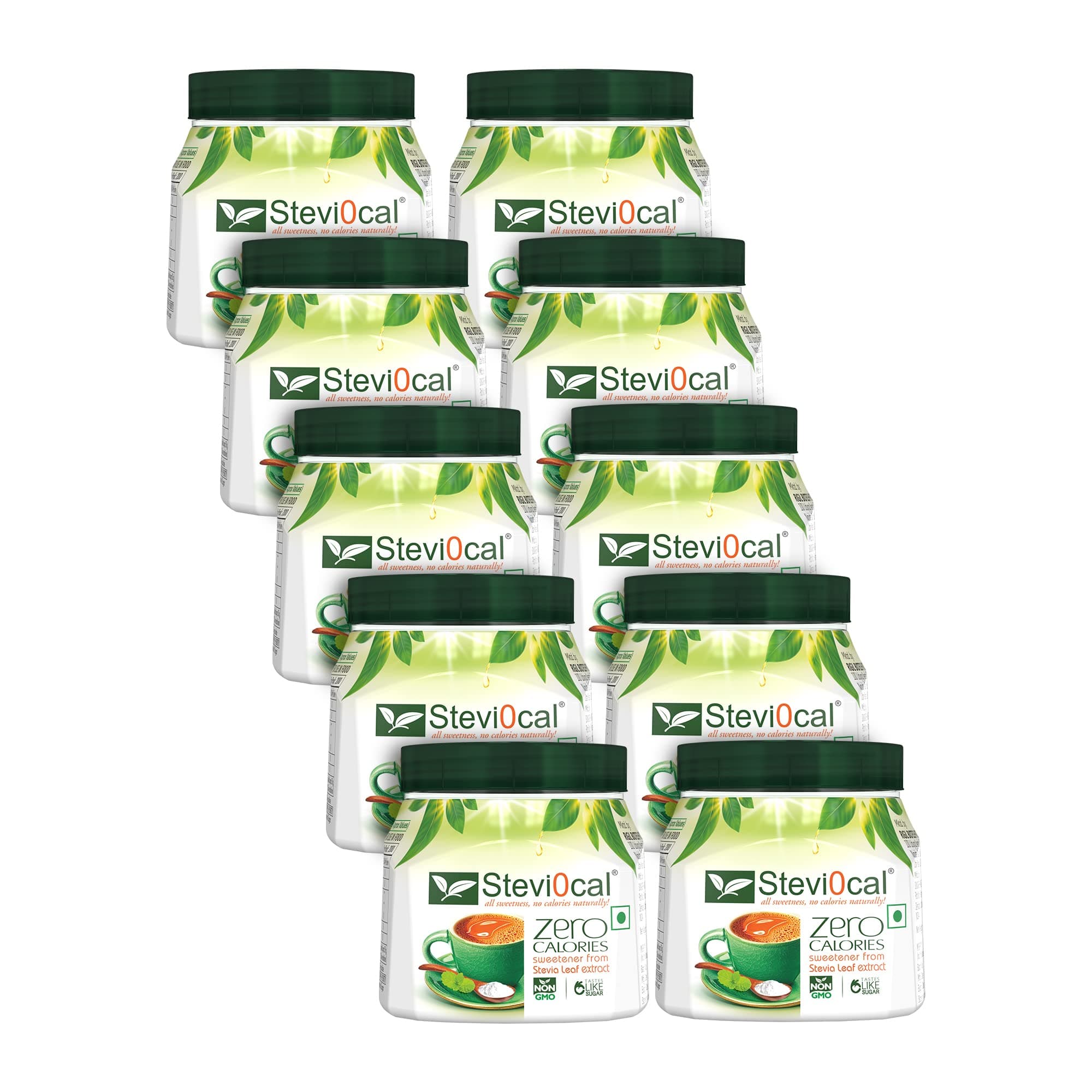 Stevi0cal Stevia Sweetener Powder | 100% Sugar Free Natural | Zero Calorie for Weight Management, Diet, Diabetic Friendly | 200 gm Jar - Pack of Ten (10 x 200gm)