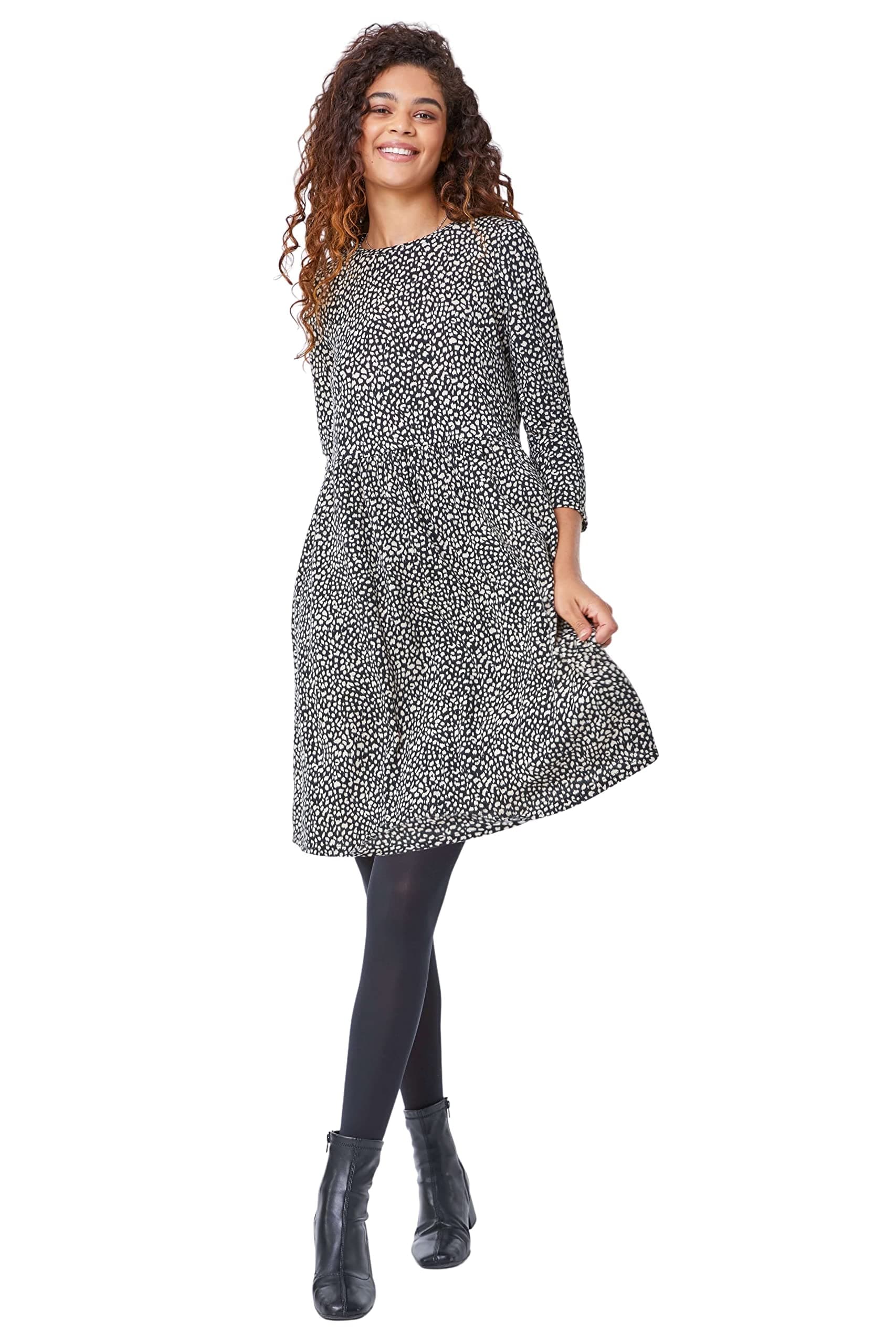 Roman OriginalsShift Dress with Pockets for Women UK - Ladies Summer Autumn Winter Smart Casual Work Short 3/4 Sleeve Tunic Knee Length Pleated Gathered Waist Tea Loose