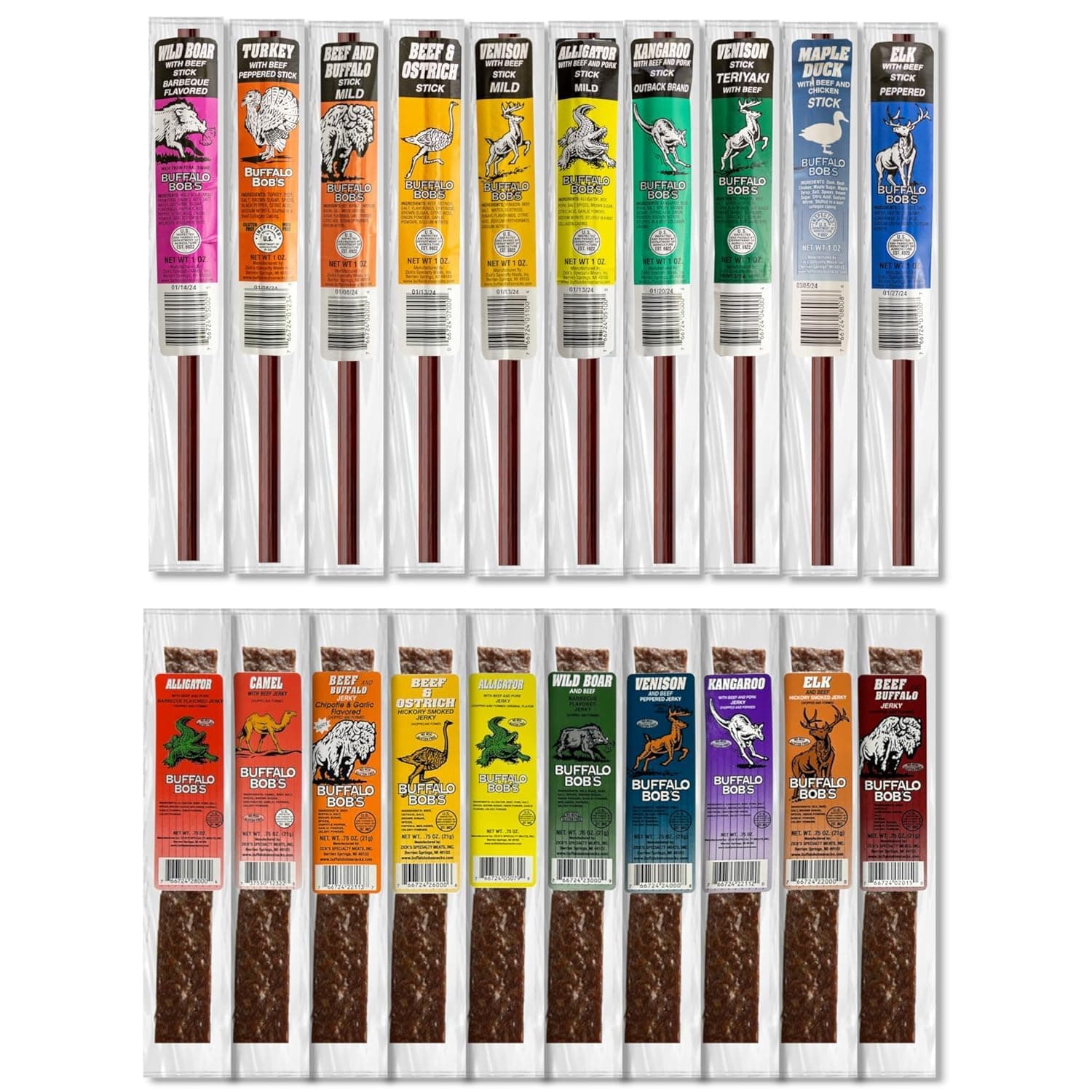 Buffalo Bob's Exotic Game Jerky & Meat Snacks - Best 20 Piece Variety Gift Pack