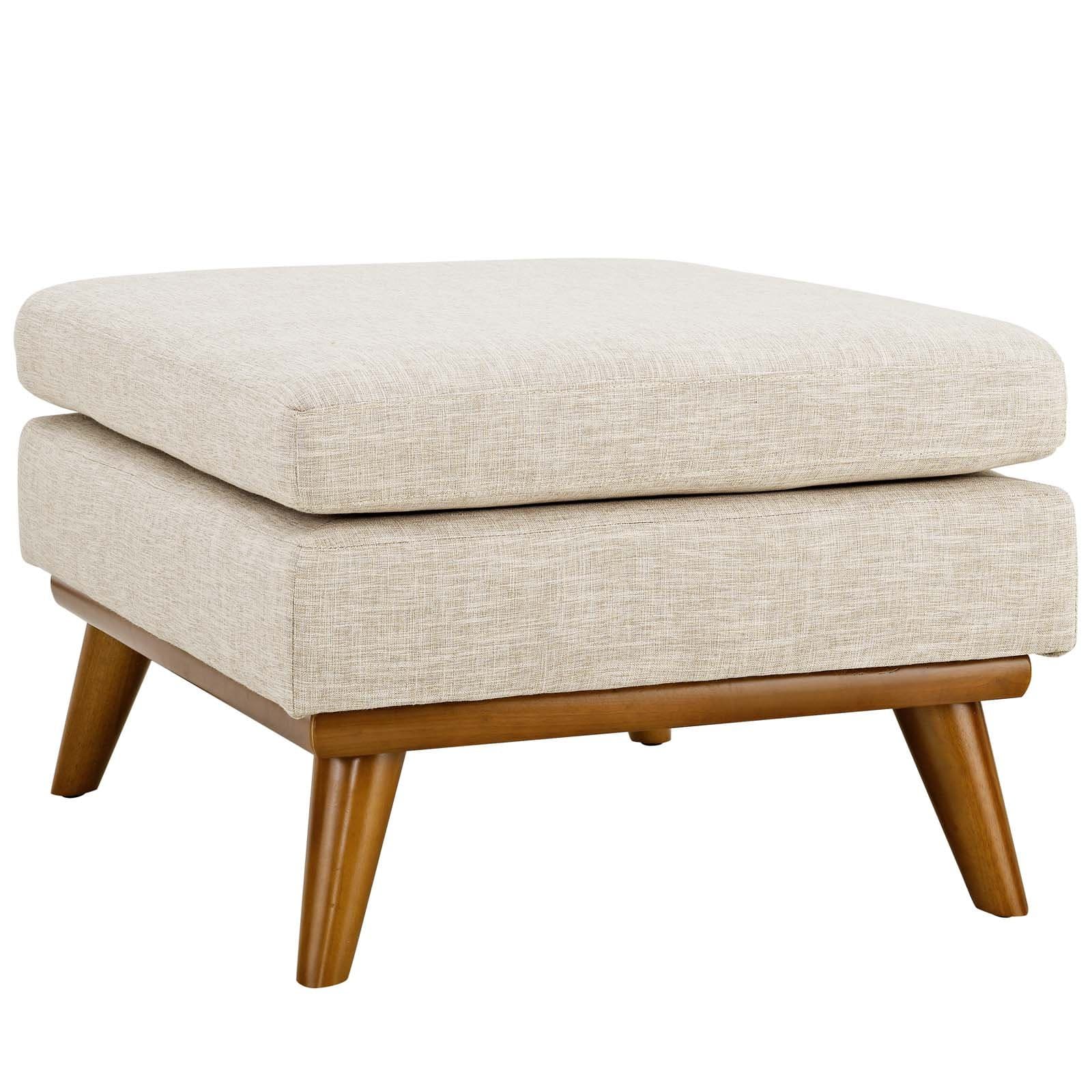 Engage Mid-Century Modern Upholstered Fabric Ottoman in Beige
