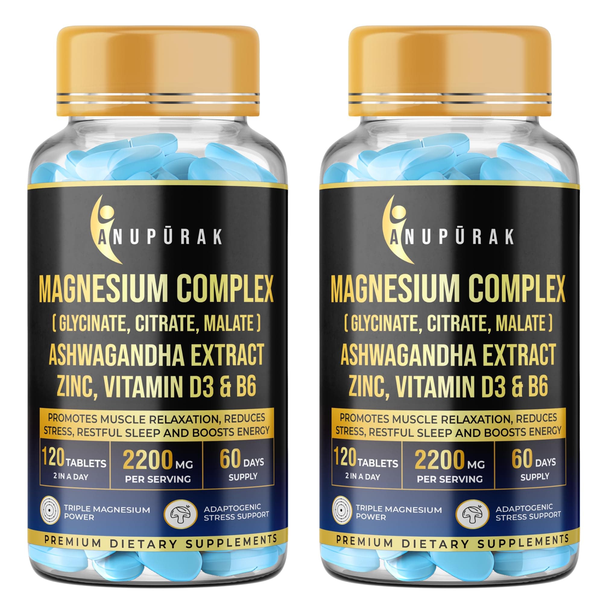 Triple Magnesium Complex | Glycinate, Malate & Citrate with Ashwagandha, L-Theanine, Taurine, Zinc & D3 | Daily Stress Support, Calm Focus & Muscle Function | 240 Veg Tablets (120-Day Supply)