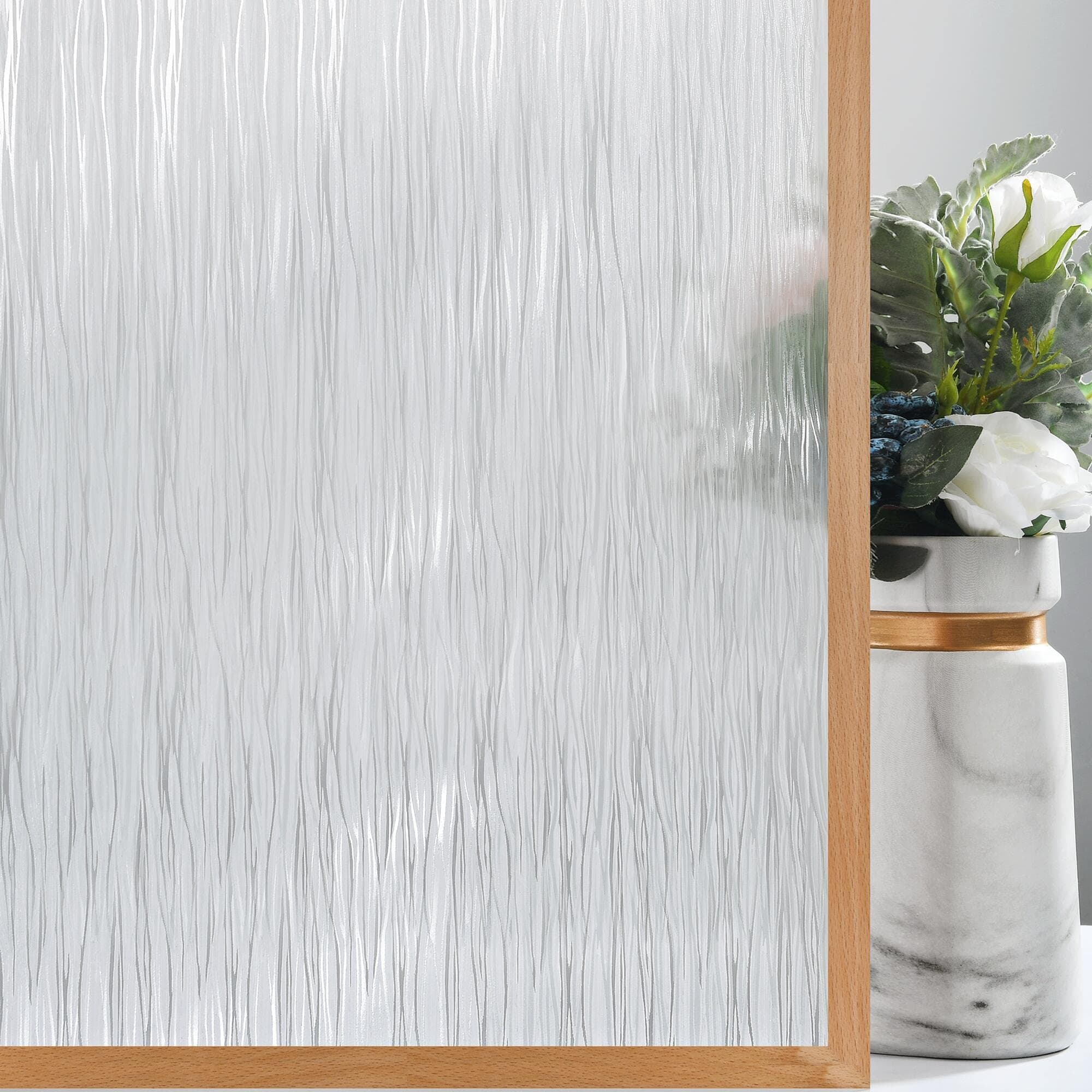 Frosted Window Privacy Film Non Adhesive Window Cling Removable Glass Covering Clear Water Opaque Window Film for Home Anti UV 17.7x78.7 inches