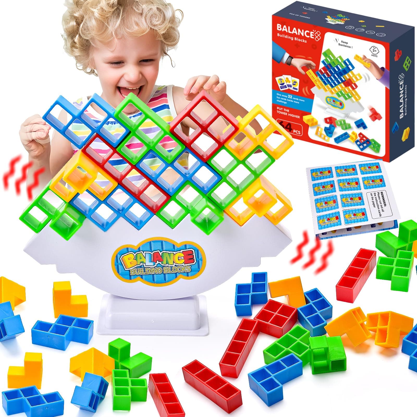 Yizemay Tetra Tower Stacking Blocks Game, 64pcs Tetra Tower Balance Game, Balancing Stacking Toys Board Games for Family, Parties, Travel Building Blocks