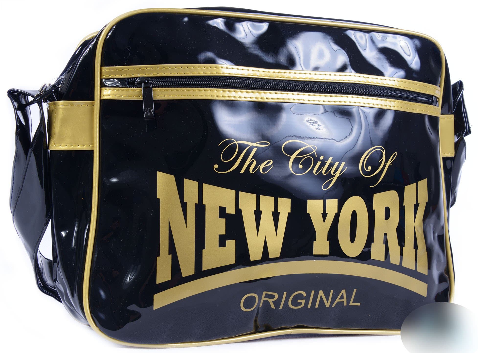 New York Original Messenger Bag | Vintage | Robin Ruth USA | Black & Gold | Satchel Bag | School Bags for Girls Boys & Teenager | Sport Bag