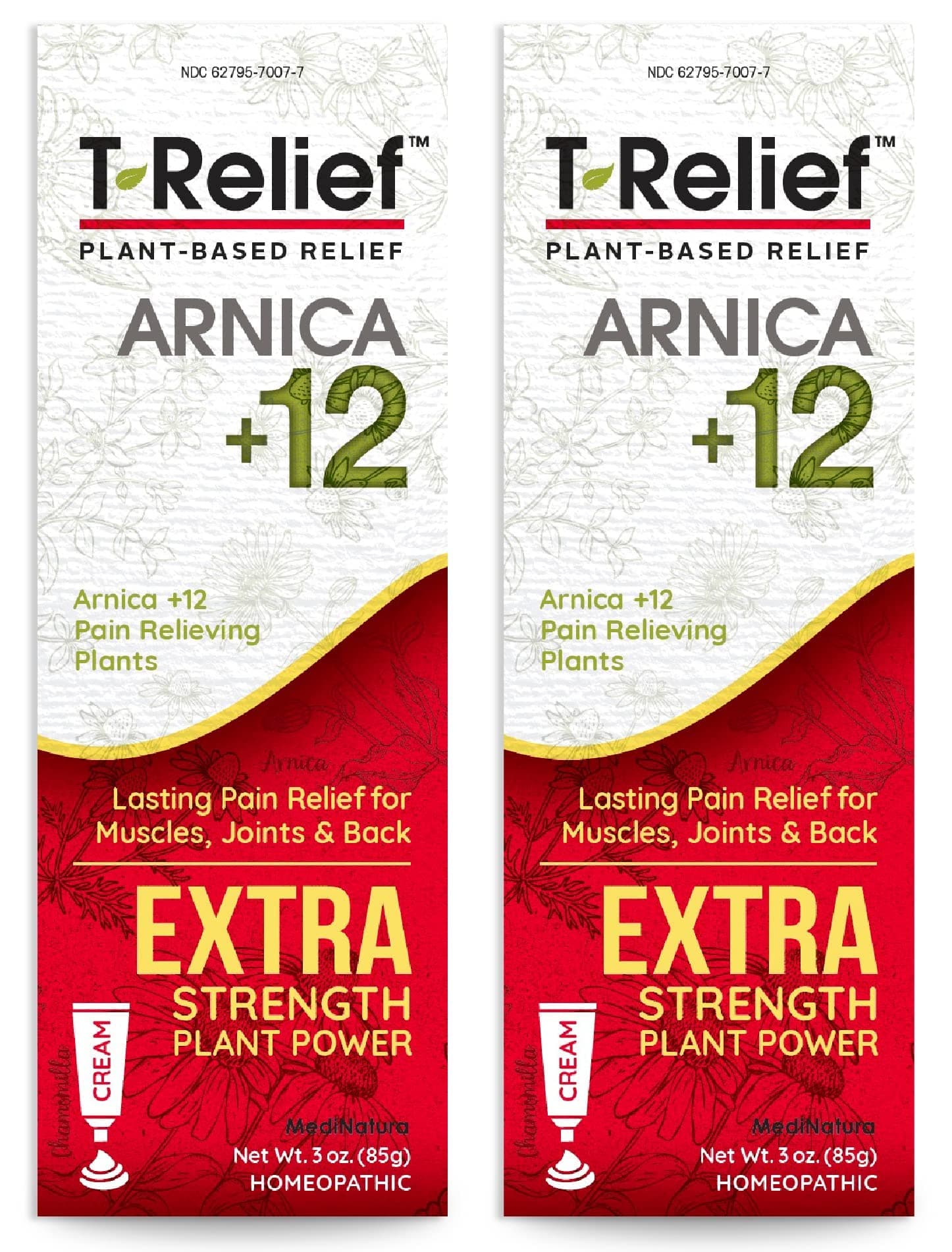 T-Relief Extra Strength Cream Arnica +12 Natural Relieving Actives for Back Pain Joint Soreness Muscle Aches & Stiffness, Whole Body Fast Acting Relief for Women & Men - 3 oz (2 Pack)