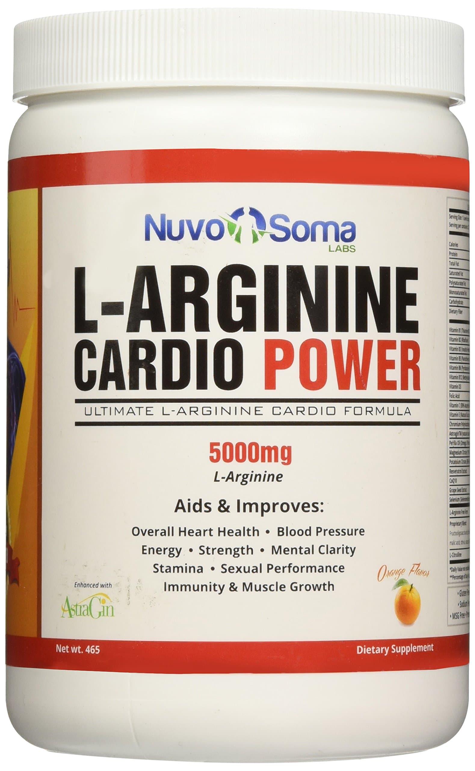 L-Arginine 5000mg Cardio Power Dietary Supplement Includes Nitric Oxide, L-citrulline, CoQ10 and Resveratrol (Orange)