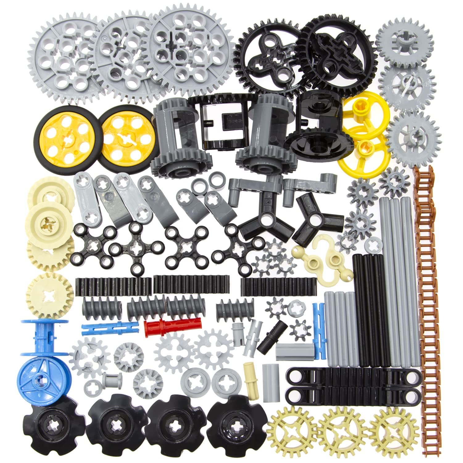 116pcs Technic-Parts Gears-Axle-Pin-Connector Compatible with Lego-Technic, Wheels Link Chain Gear Rack Steering Wheel Technic Bush Hook Tow Ball String Reel Differential. MOC Building-Blocks.