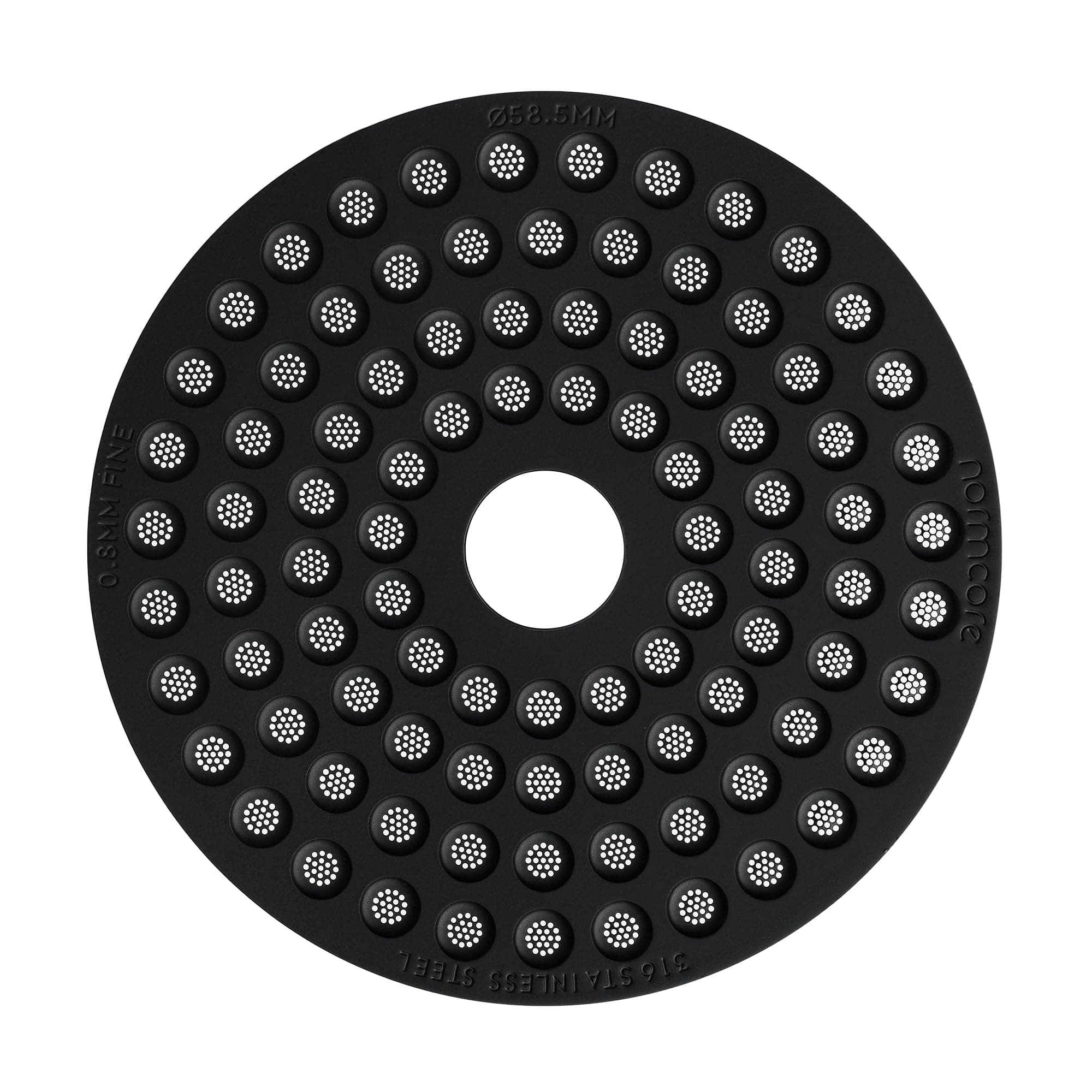 Normcore 58.5mm Espresso Pac Screen with Round Hole, Ultra Slim 0.8mm Thickness Coffee Filter Titanium PVD Coated 316 Stainless Steel Reusable Coffee Ground Filter for La Marzocco and Gaggia