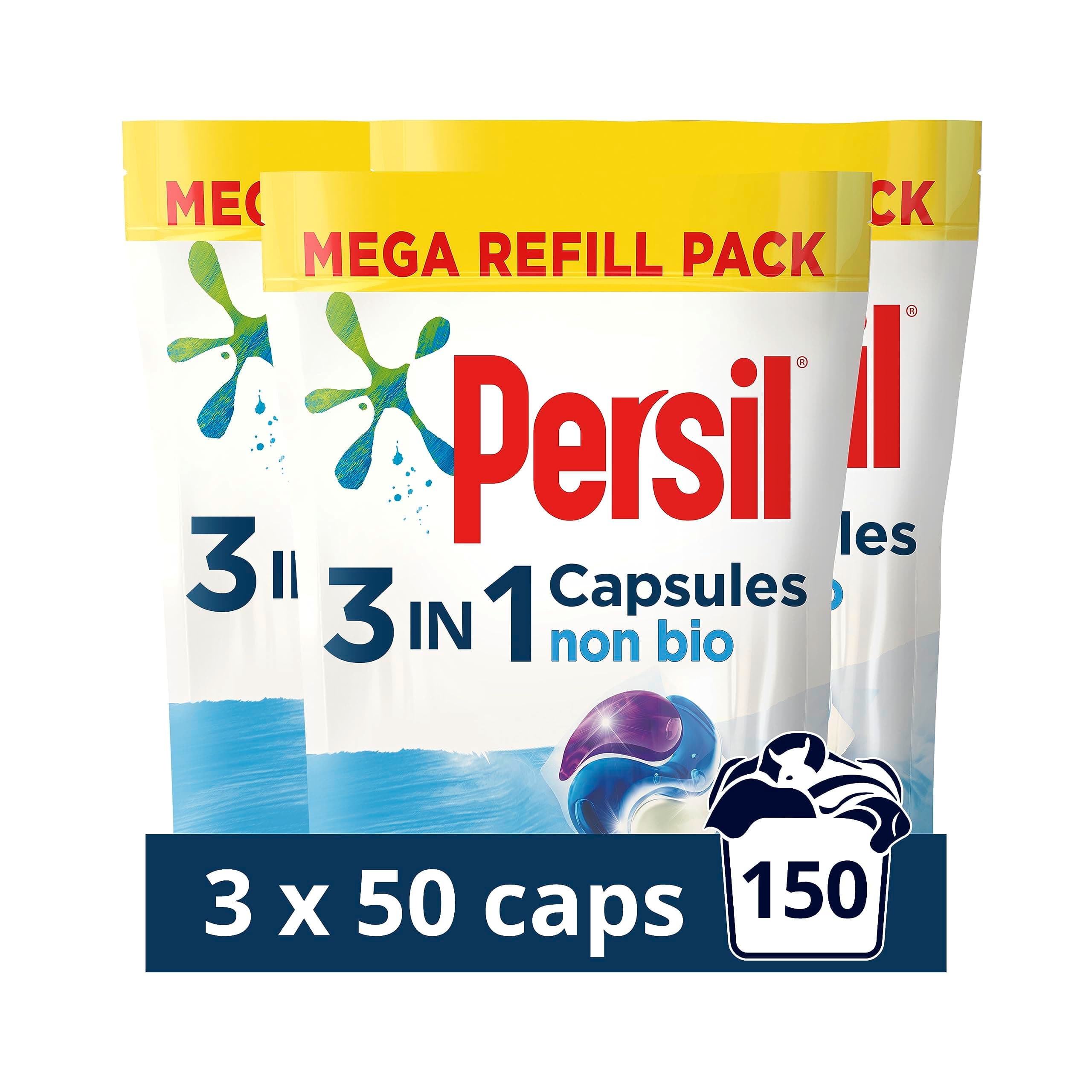 3 in 1 Non Bio Laundry Washing Capsules removes stains first time for washing that's gentle next to sensitive skin 3x 50 capsules (150 washes)