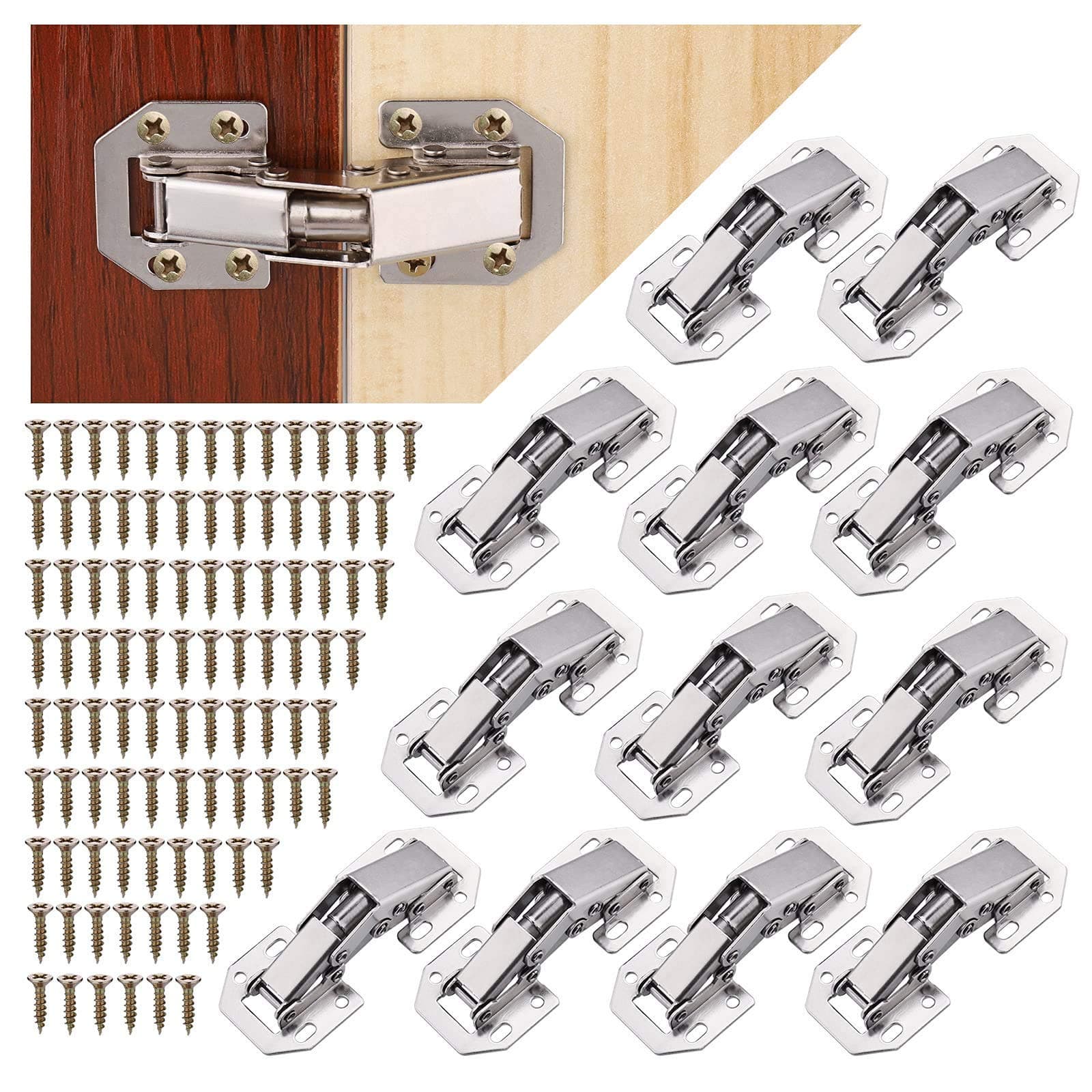 Zocipro 12Pcs 90 Degree Invisible Hinges with Screws, Soft Close Hinges for Kitchen, Cupboard, Doors, Bathroom, Cabinet, Wardrobe