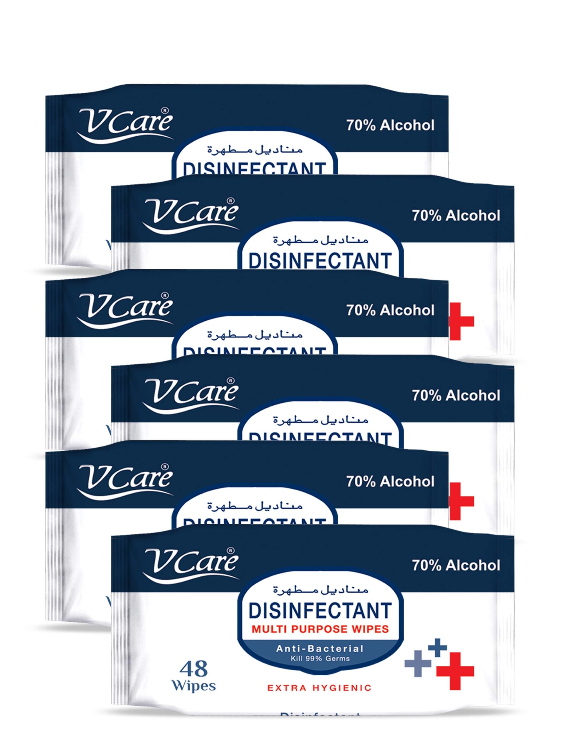 V Care Disinfectant Multi-Purpose Anti Bacterial Wipes - 48'S | Kills 99.9% Of Germs | Cleans And Protects Surfaces | (Pack Of 6)