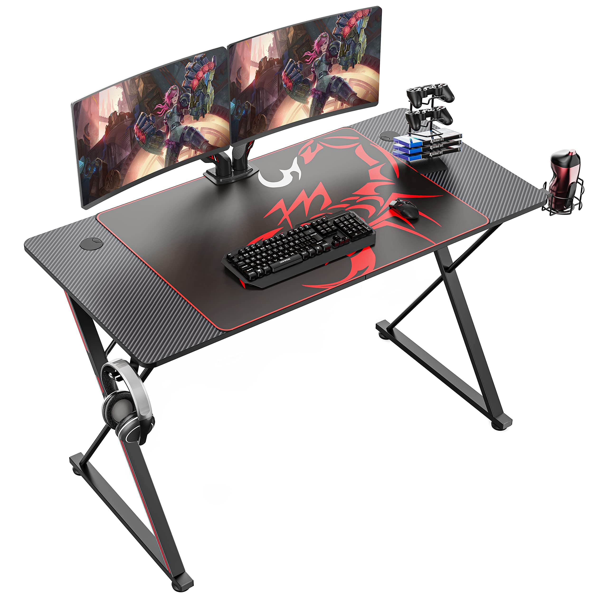 EUREKA ERGONOMIC Gaming Desk 47 Inch, X Shaped Computer Desk with Mouse Pad, Headphone Hook, Gaming Controller Stand, Cup Holder