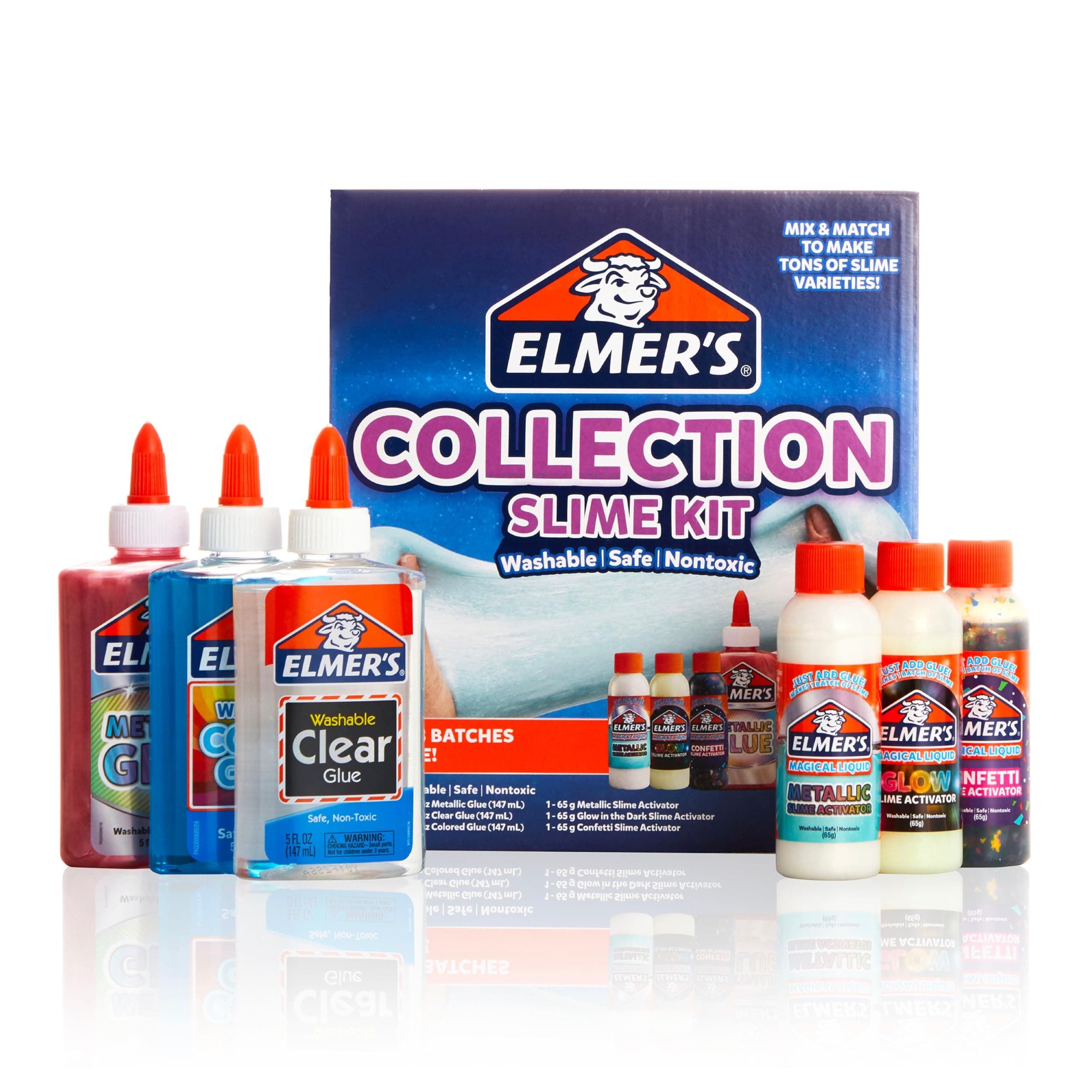 Elmer's Collection Slime Kit | Supplies Include Glow In The Dark Magical Liquid Slime Activator Metallic Magical Liquid Confetti Translucent Glue Metallic Glue Clear 6 Count
