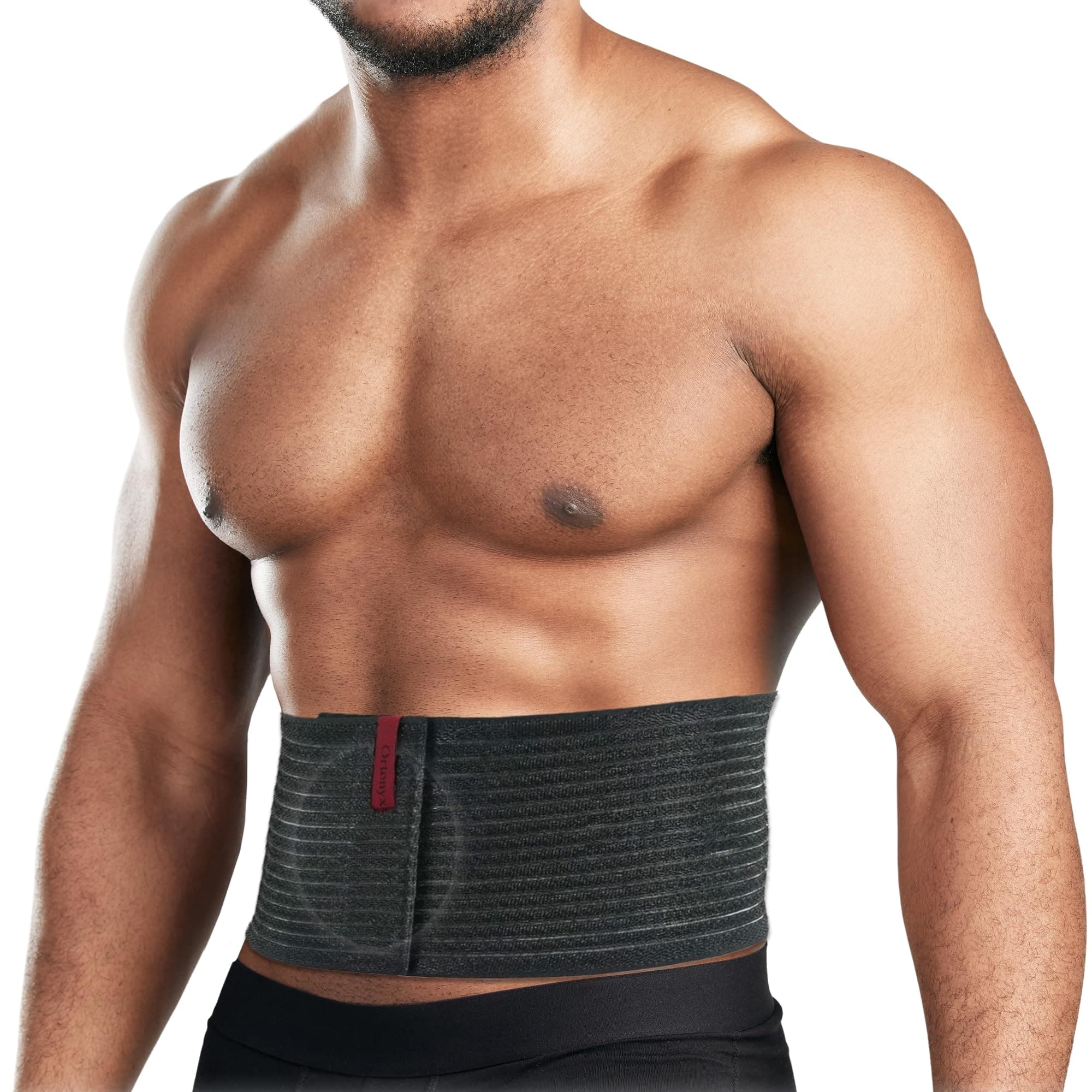 ORTONYX Umbilical Hernia Belt for Men and Women / 6.25" Abdominal Binder With Hernia Support Pad/Post-Surgical Belly Band - Black OX5241-S/M