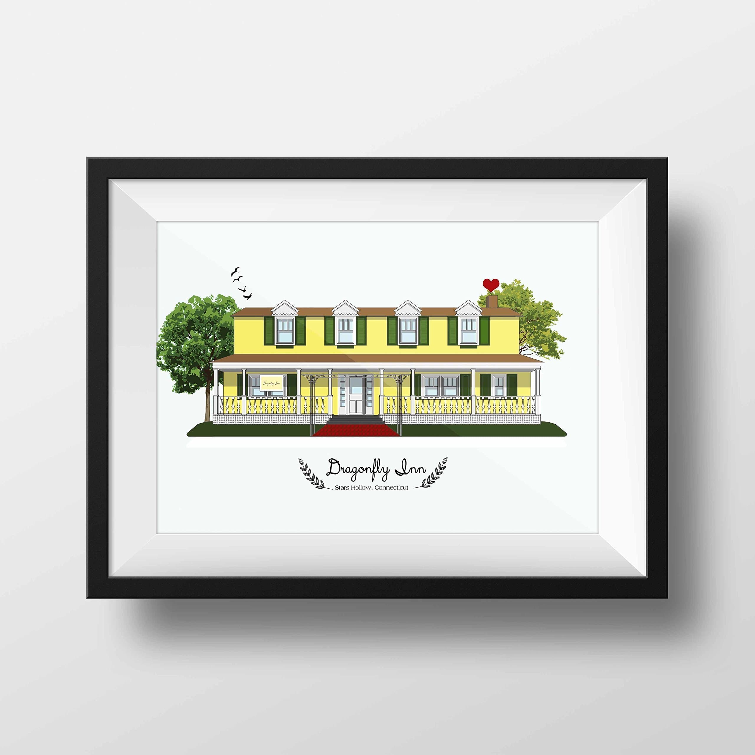 DragonFly Inn from Gilmore Girls TV Show MidCentury Modern Style Art Poster - Gilmore Girls TV Show Poster - Dragonfly Inn, Stars Hollow - TV Show Poster