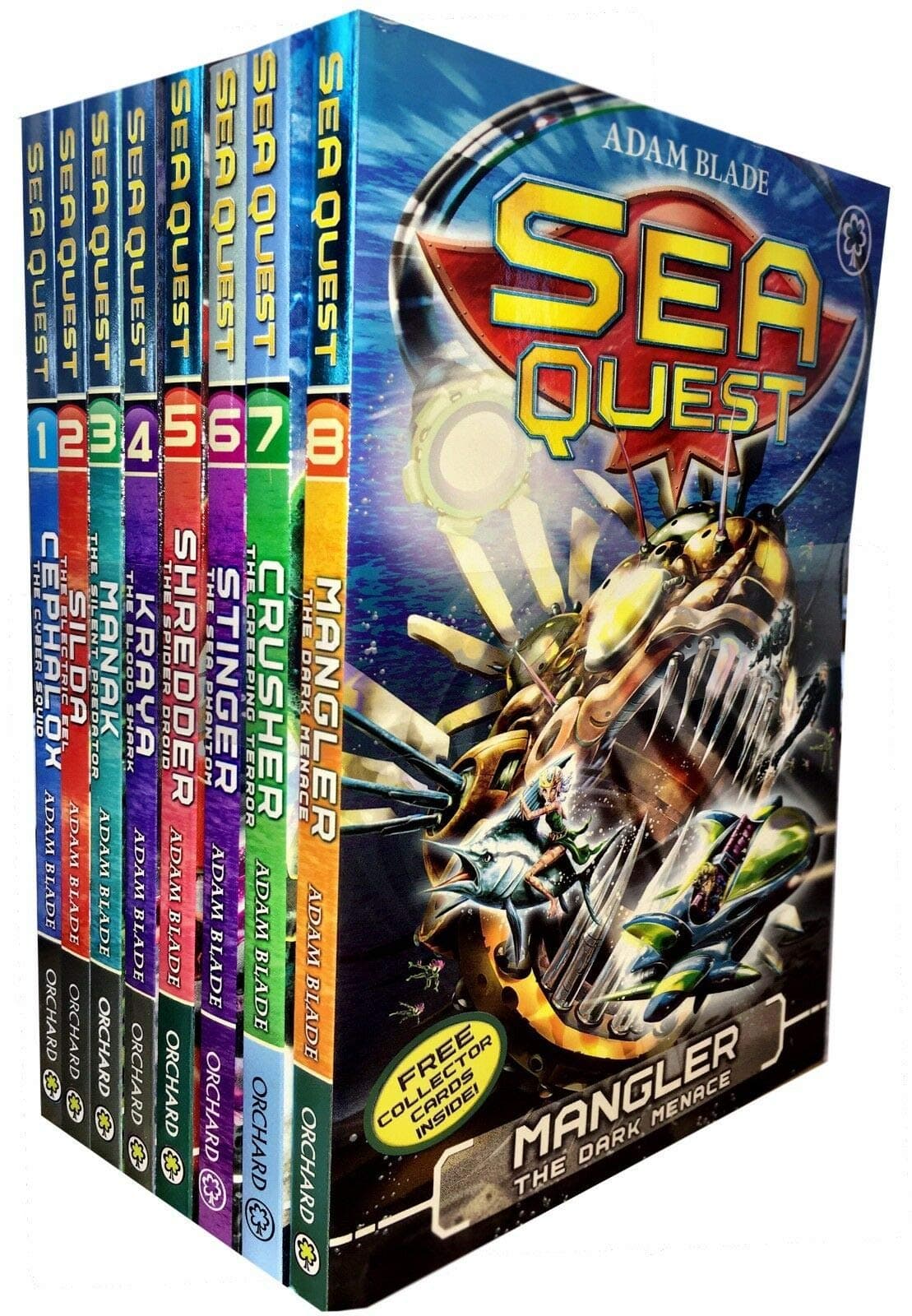 Sea Quest Series 1 and 2 By Adam Blade - 8 Books Collection Set (Mangler The Dark Menace, Crusher The Creeping Terror, Stinger The Sea Phantom, Shredder The Spider Droid, Kraya The Blood Shark, Manak The Silent Predator, Silda Electric Eel, Cephalox Cyber Squid) Paperback