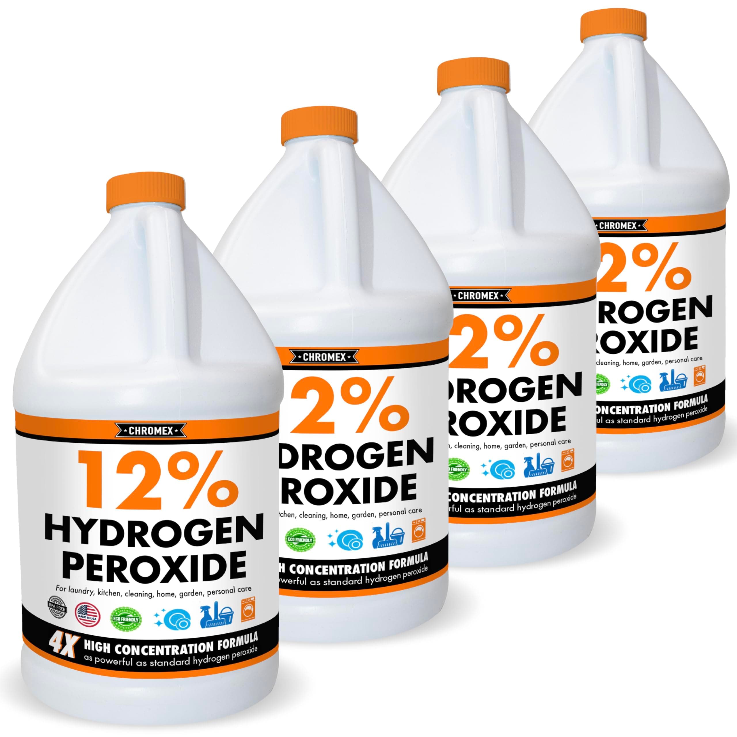 Hydrogen Peroxide 12 Percent Food Grade, 4x Power Concentrated Solution, 4 Gallons Dilute to 16 Gallons, Versatile Uses include Topical Care, Home, Kitchen, Bath Cleaner, Laundry, Whitening