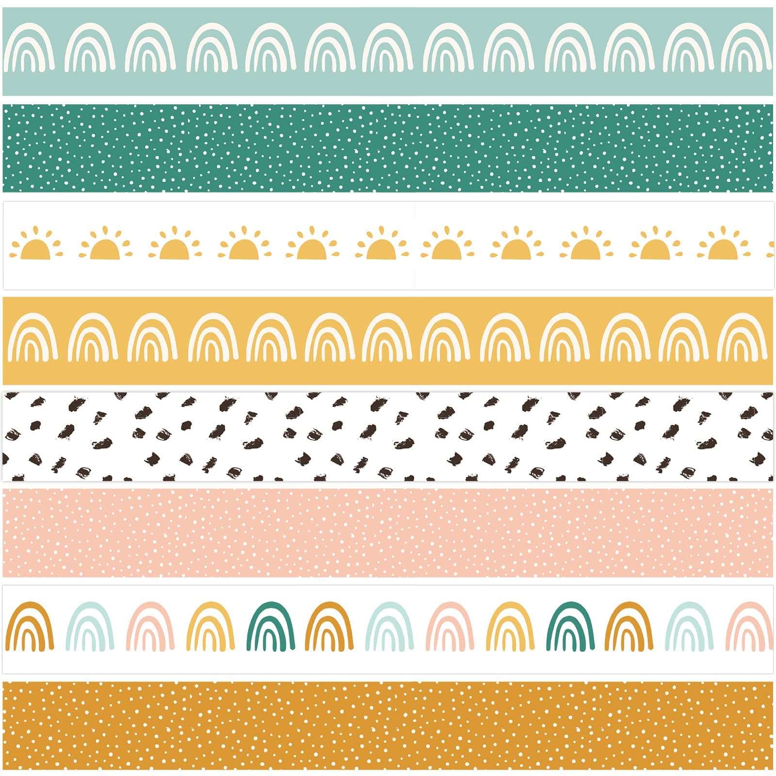 AnyDesign 72 Pieces Boho Theme Bulletin Board Borders 8 Designs 72 Colorful Borders for School Classroom Office Party Decoration