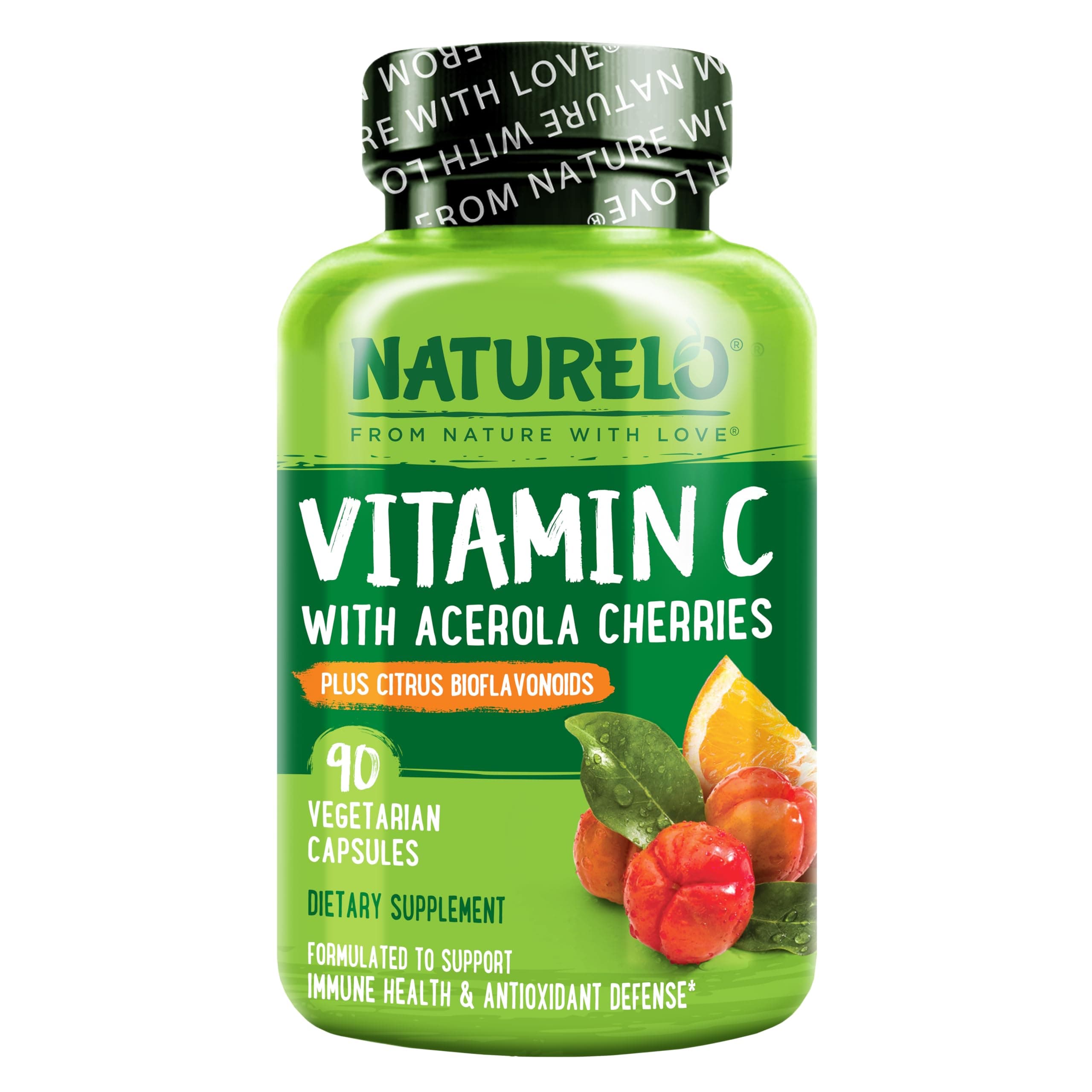 Vitamin C with Organic Acerola Cherry Extract and Citrus Bioflavonoids - Vegan Supplement - Immune Support - 500 mg VIT C per Cap - Non-GMO - 90 Capsules