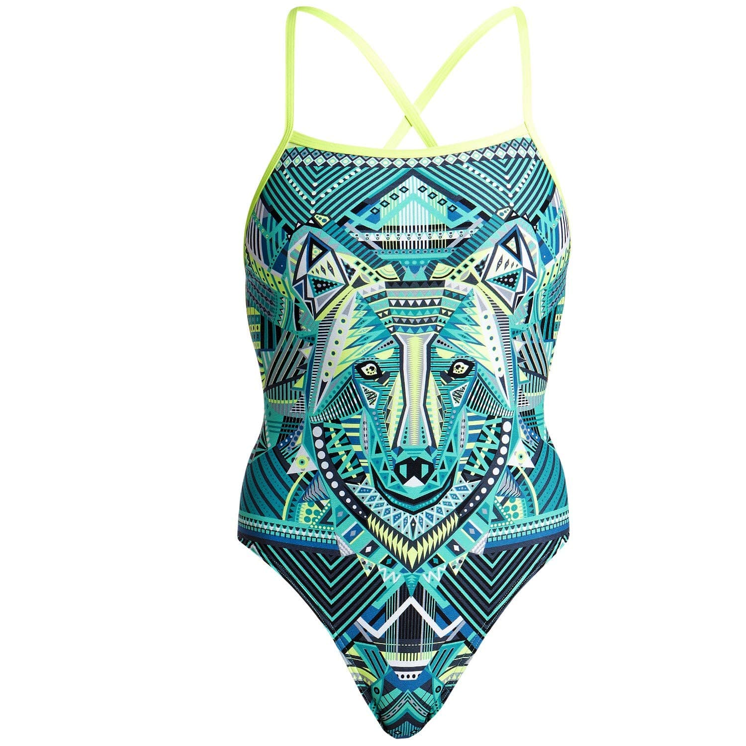 Funkita Ladies Strapped in Wear Wolf One Piece Swimming Costume (38 / Ladies 10) Green
