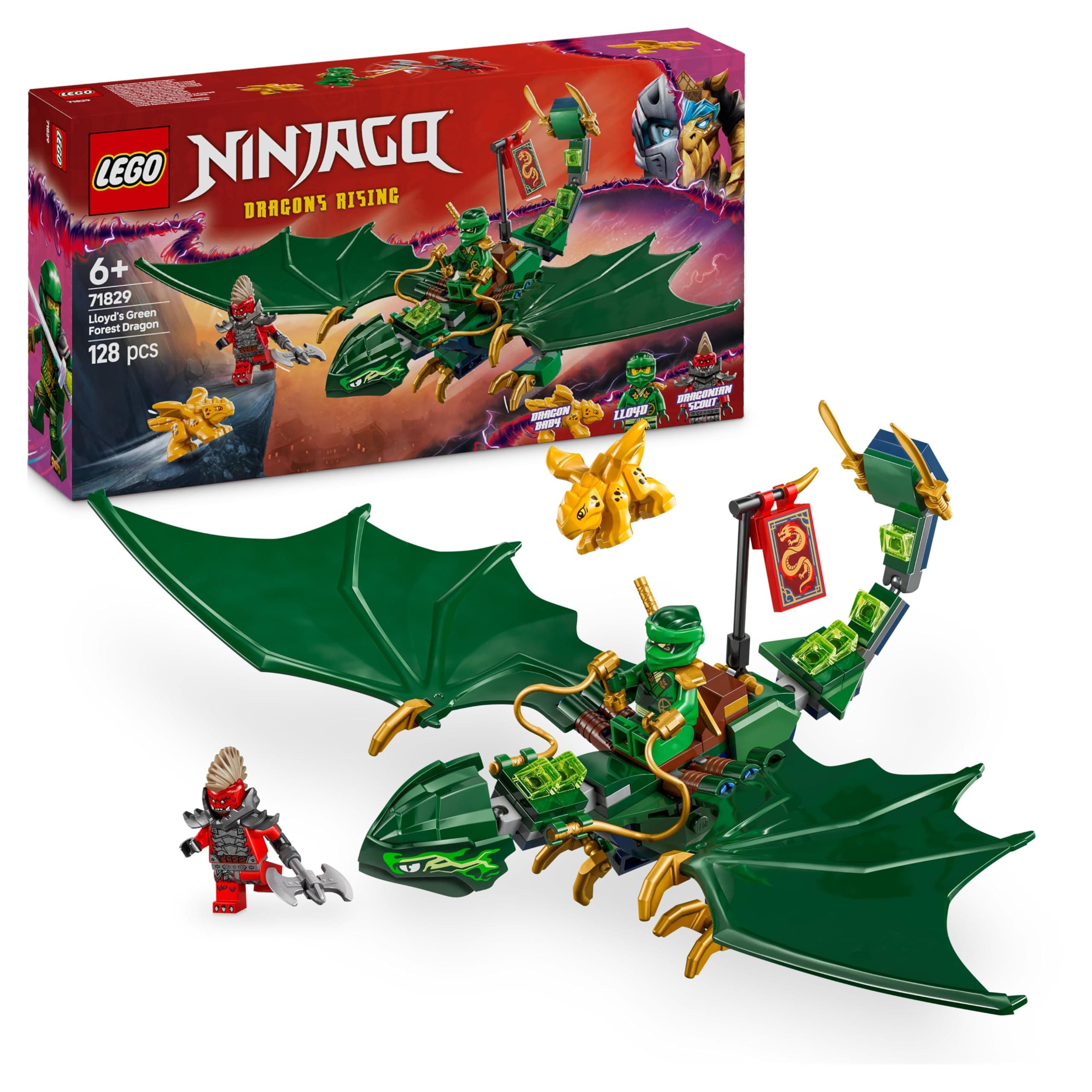 NINJAGO Lloyd’s Green Forest Dragon Figure - Building Toy with 2 Minifigures for Imaginative Play, Ninja Gift Idea for 6 Plus Year Old Boys, Girls & Dragons Rising Fans 71829