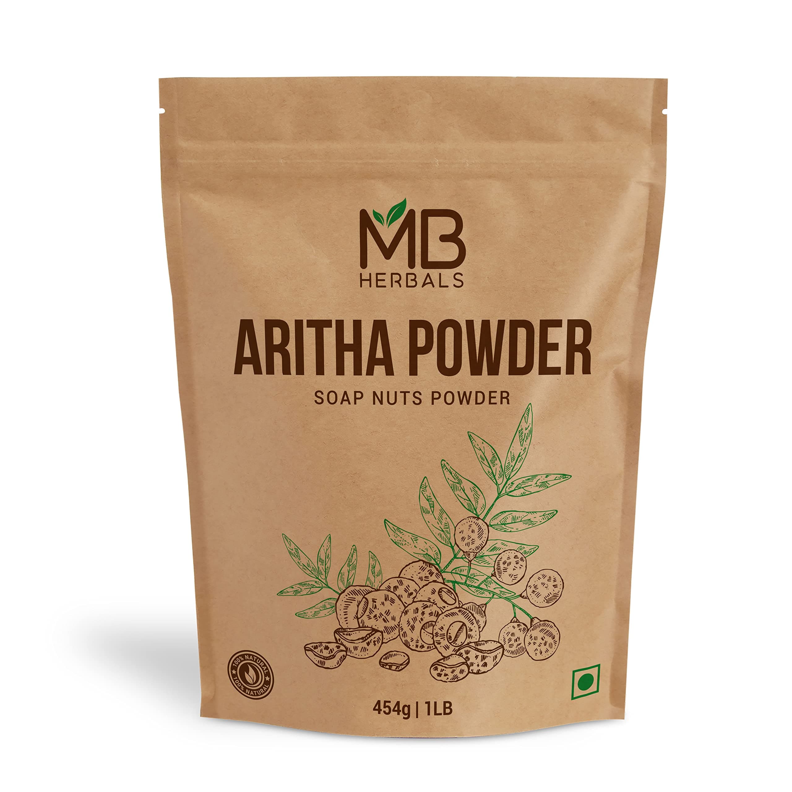 MB Herbals Aritha Powder 454 Gram | 1 LB / 16 oz | 100% Pure & Organic Soap Nut Powder | Natural Hair Shampoo & Conditioner | Sapindus mukorossi