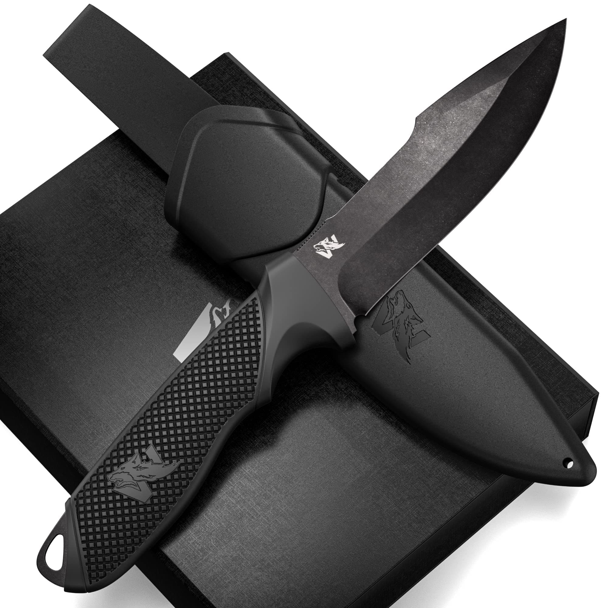 ODENWOLF WOLF-I Full Tang Survival Knife with Sheath - Stylish Tactical Fixed Blade - Made of 440C Steel - For Bushcraft and Camping Survival - Perfect EDC Outdoor Knife with TPE Handle