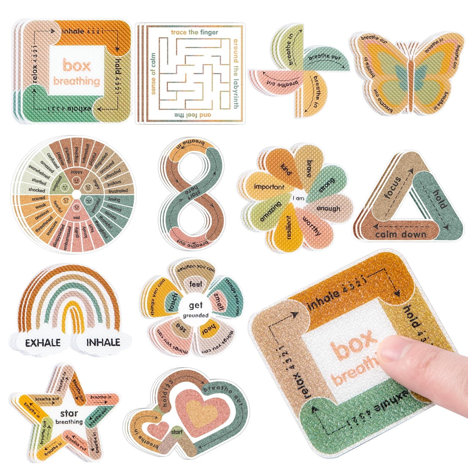 Sensory Strips for Anxiety Calming Stickers, 36Pcs 2 Textured for Mood Calming, Breathing Mindfulness Fidget Sticker for Kids, Anxiety Relief at Office & Classroom Desk