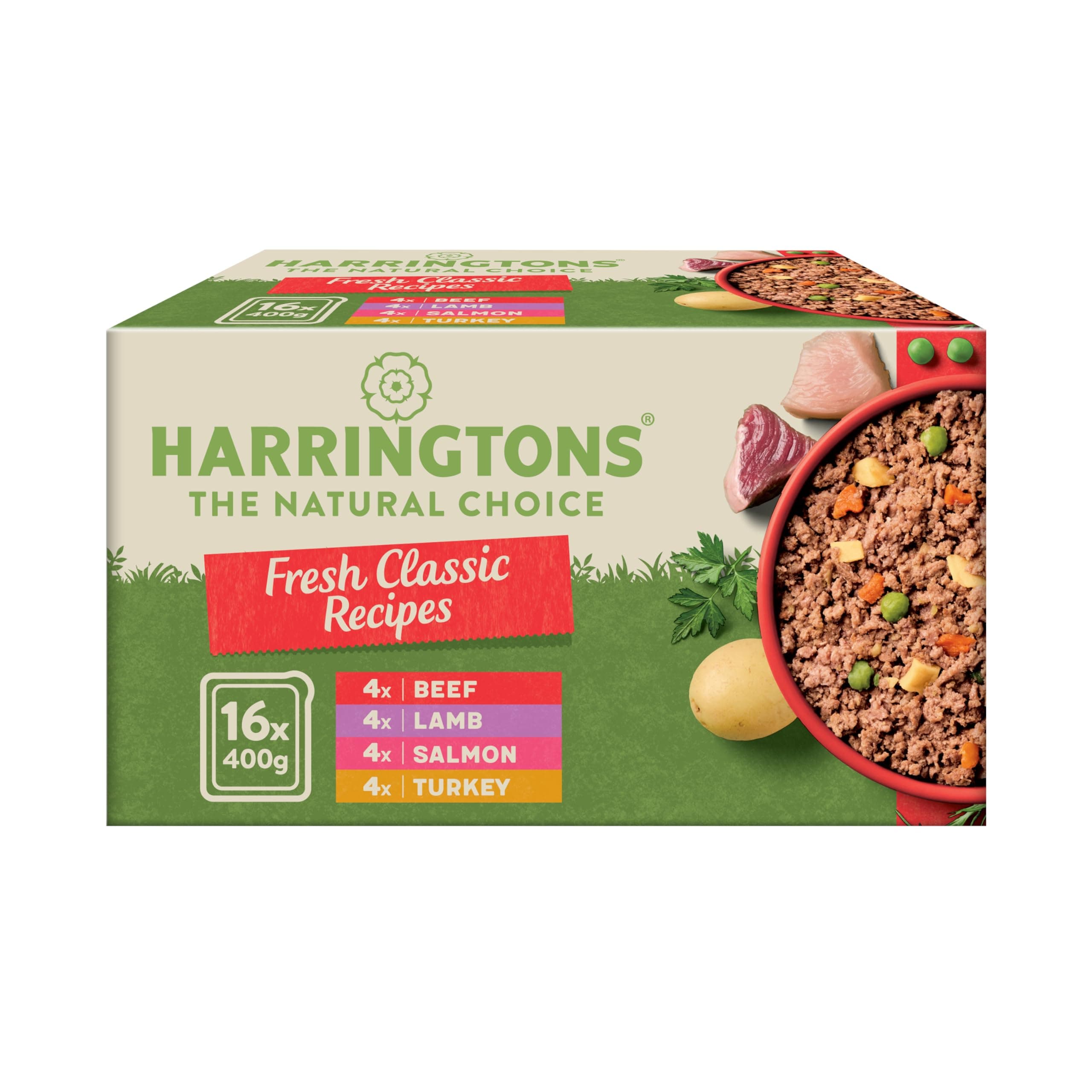 Harringtons Complete Wet Tray Grain Free Hypoallergenic Adult Dog Food Classics Bumper Pack 16x400g - Turkey, Lamb, Beef & Salmon - Made with All Natural Ingredients