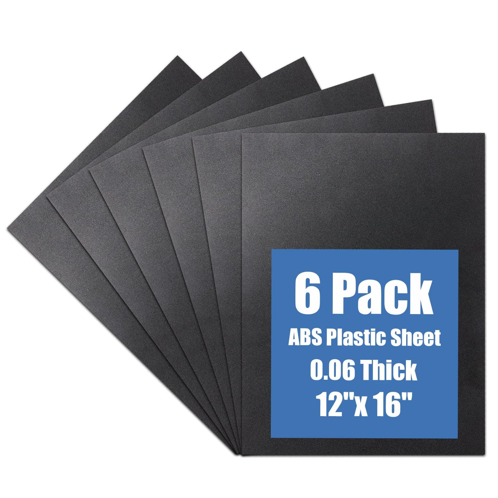 Kinlink ABS Plastic Sheets, Black, 12" x 16" x 0.08", Flexible, Moldable Impact Strength, High Tensile, 1/16" (1.5mm) Thickness, Plastic Sheets for DIY Material, Home Decoration and Crafts, Pack of 6
