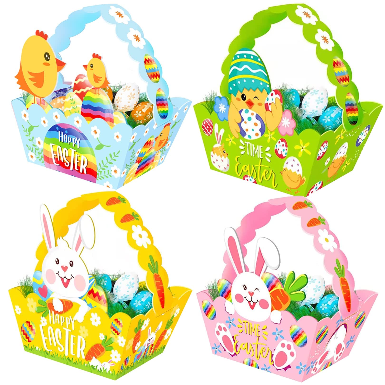 XULIN 12PCS Easter Egg Hunt Basket for Kids Child Party Craft Gift Basket-Spring Easter Egg Hunt Favour Holders with Bunny Design-Easter Gift Box,Easter Arts Crafts For Kids to Make DIY