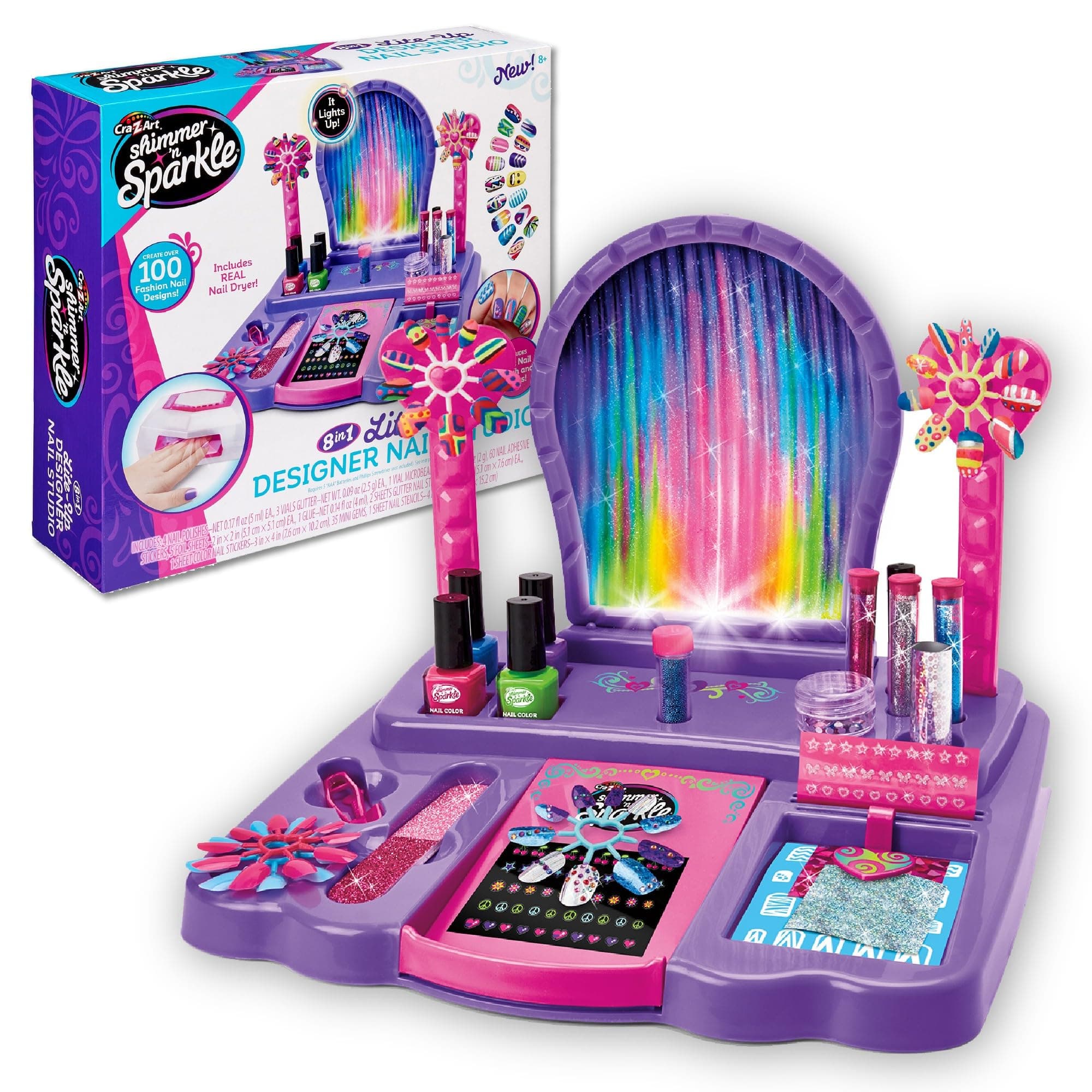 Shimmer N Sparkle 8-in-1 Lite Up Designer Nail Studio, Multicolor