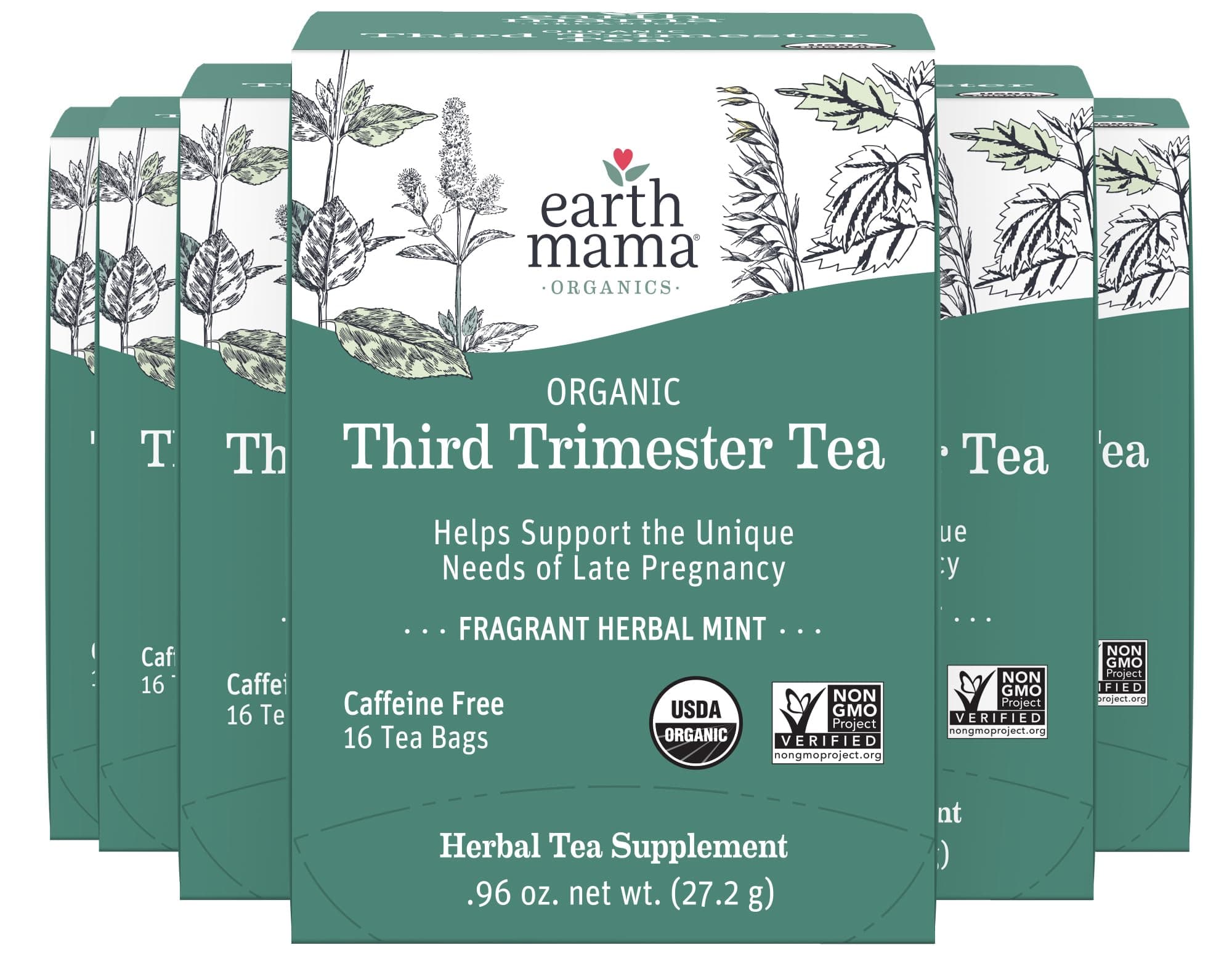 Organic Third Trimester Tea | Herbal Tea for Late Pregnancy Comfort + Childbirth Preparation | 96 Teabags | Caffeine Free & Non-GMO