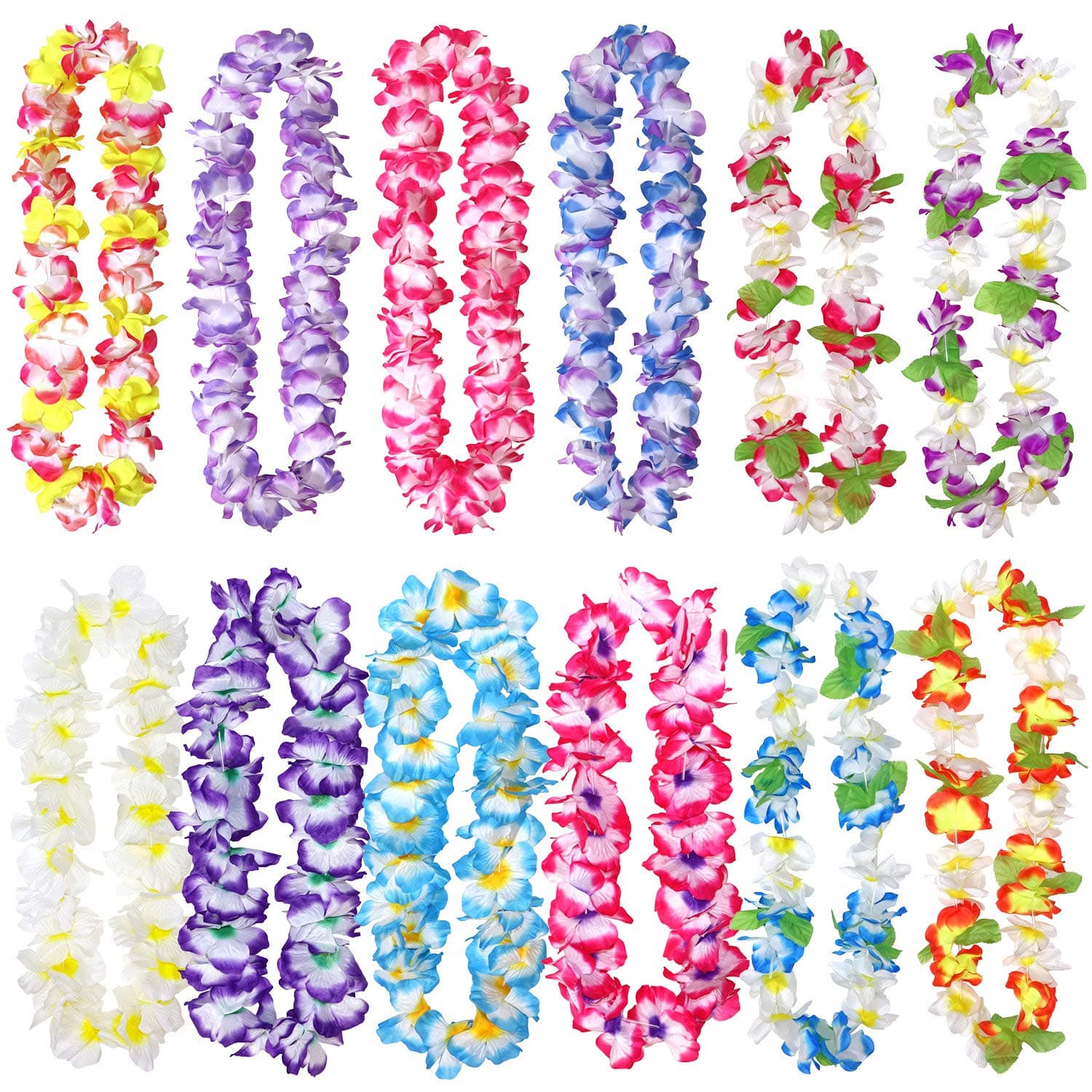 12 Pack Thickened Hawaiian Leis Flower Necklace for Hula Dance Luau Party, Party Favors Celebrations and Decorations, Plastic