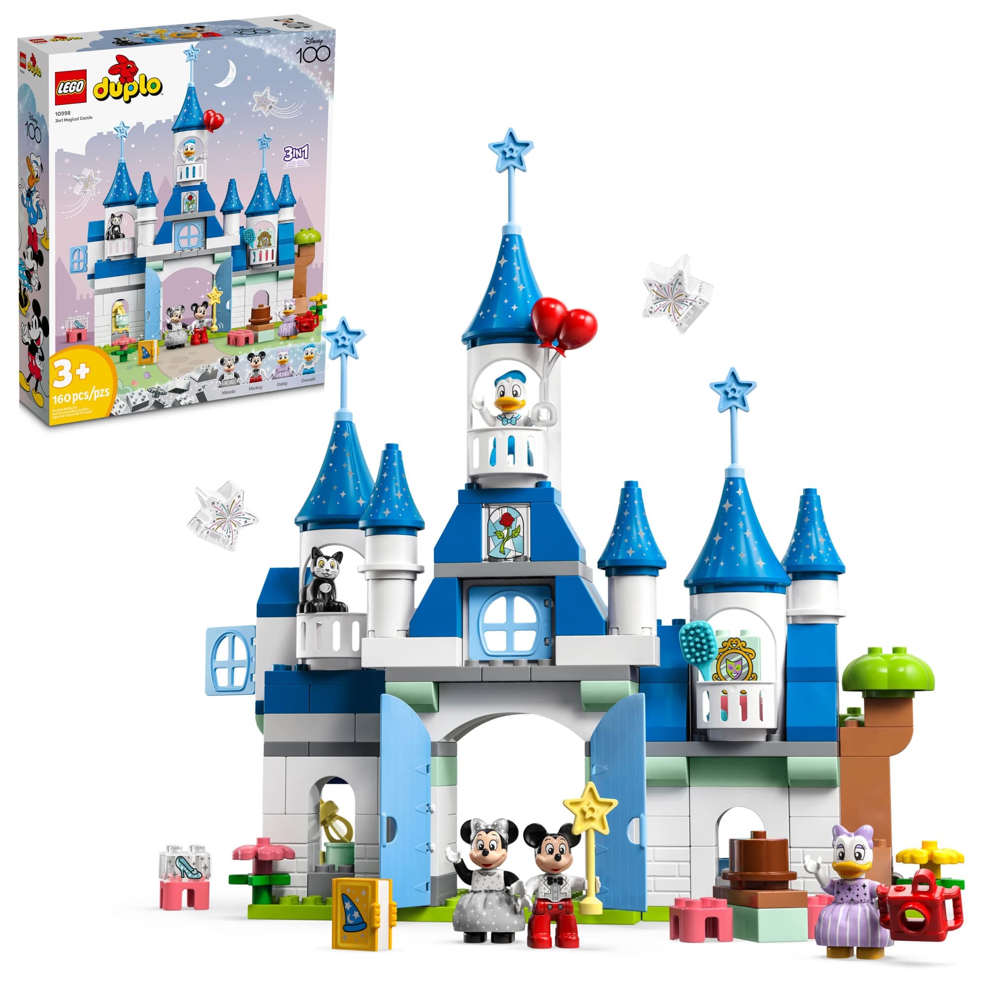 DUPLO Disney 100 3 in 1 Magic Castle 10998, Building Set for Family Play with 5 Disney Figures Including Mickey Mouse and Friends, Disney Christmas Set for Kids and Toddlers Ages 3 and Up