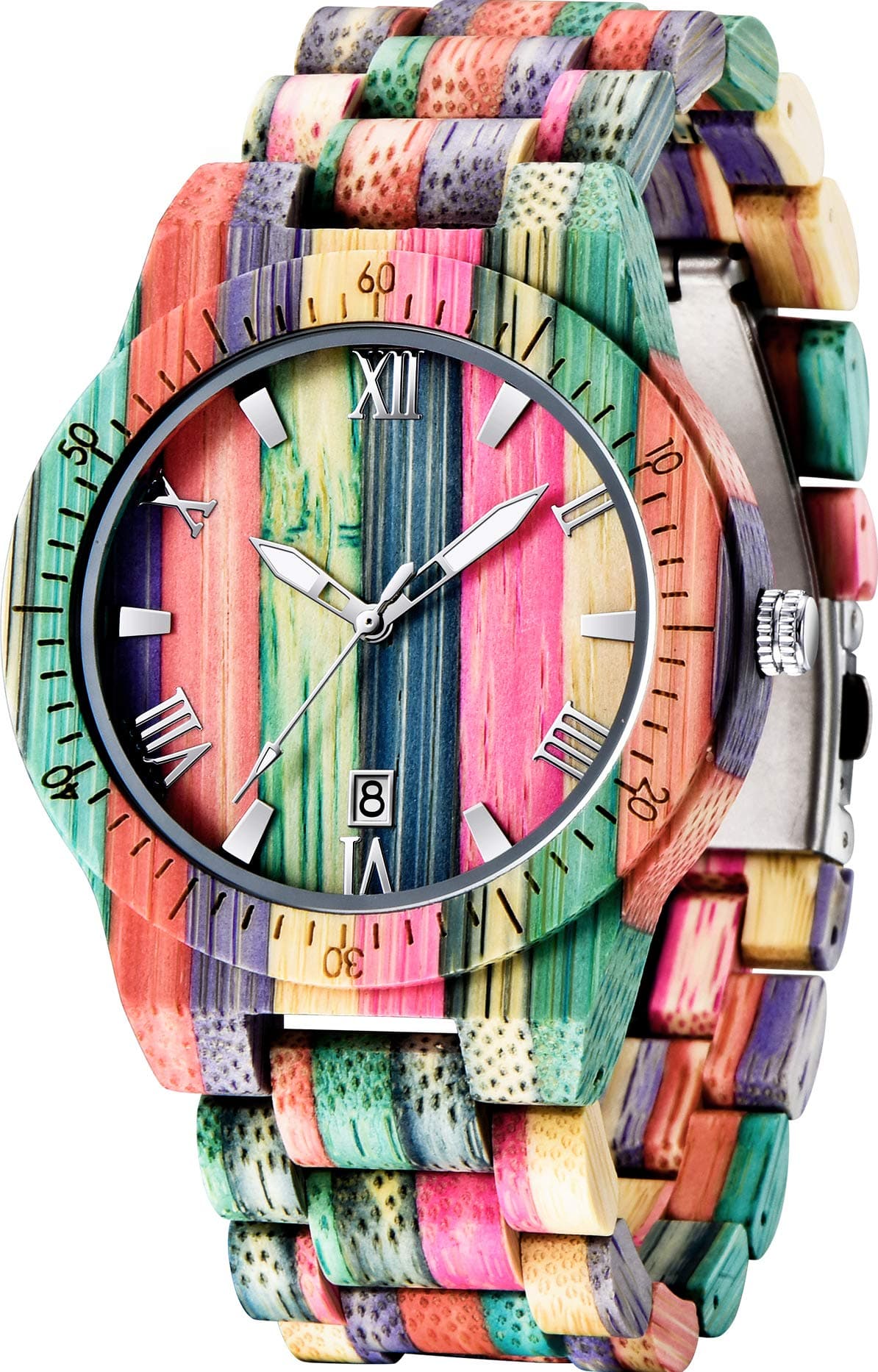 Dentily Women Watches Handmade Colorful Bamboo Wood Analog Quartz Wooden Watch for Women