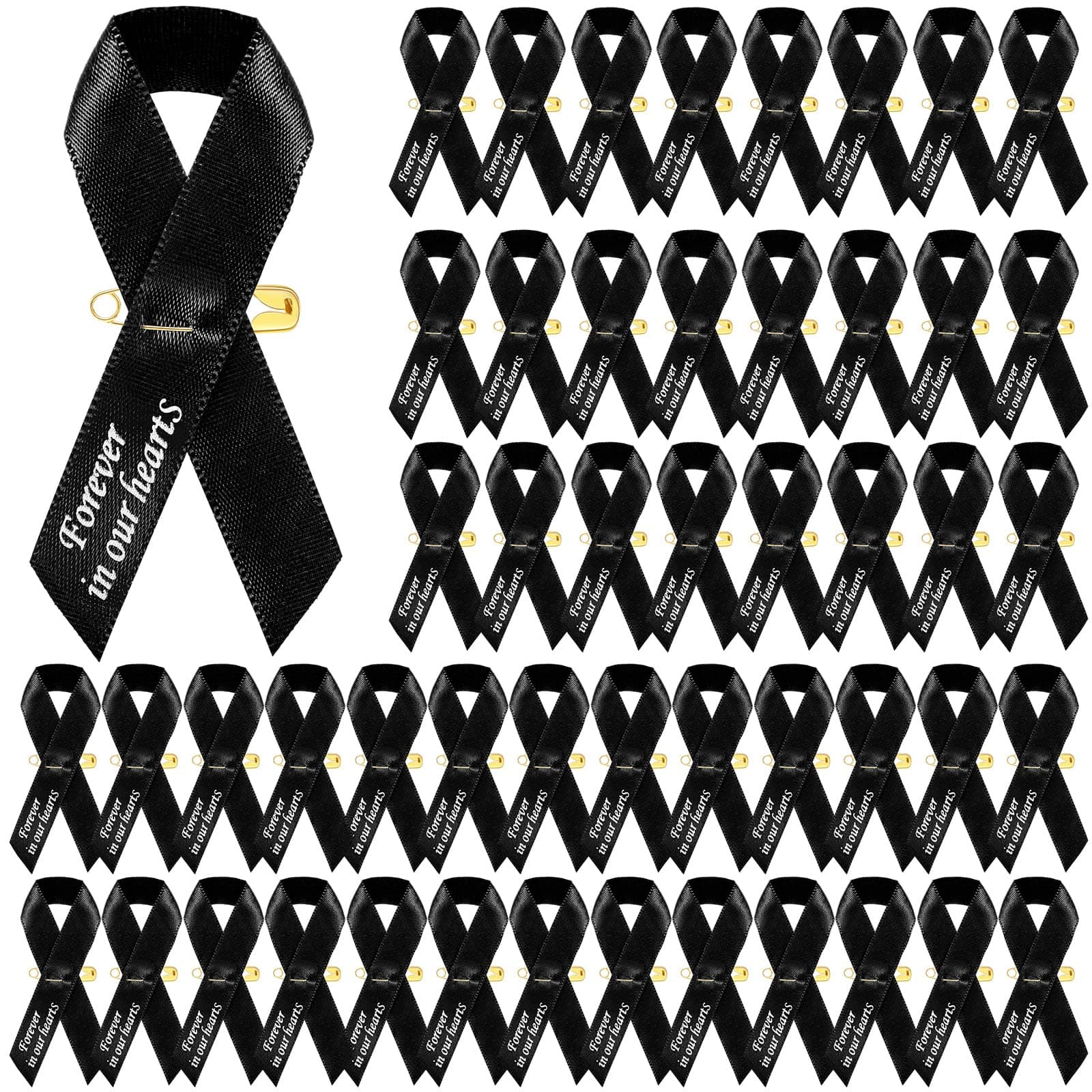 Ysleen50 Pcs Funeral Black Ribbon Memorial Service Funeral Ribbon Pins Classic Memorial Respect Meditation Mourning Sympathy Ribbons with Safety Pins for Mourning Remembrance Day Funeral Awareness Event