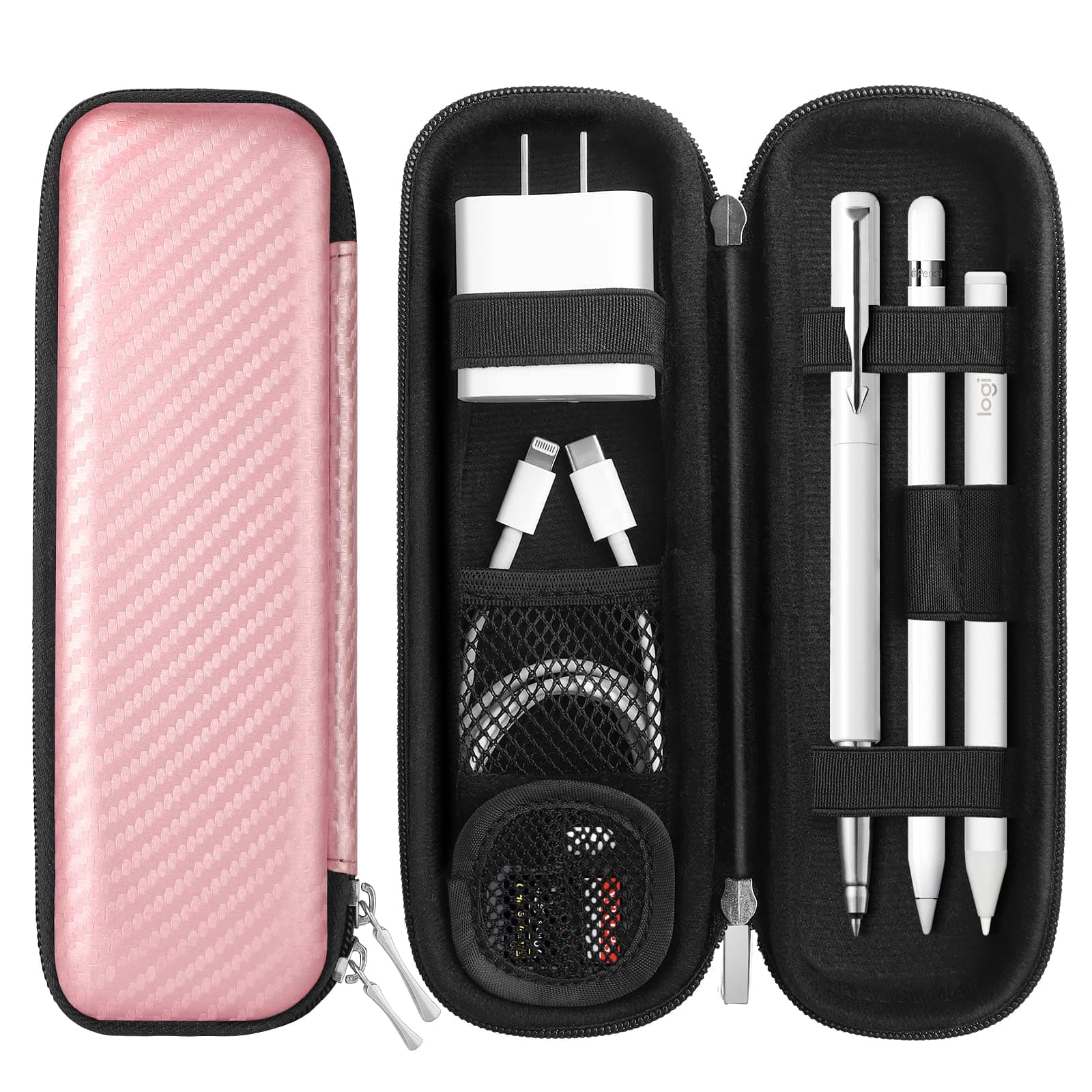 Apple Pencil Case Accessories(1 Pocket for Pencil Tips) Elastic Strap Sleeve Pouch Protective Carrying Case for Usb Cable Earphone, Samsung Stylus Ipad Pro Pen/Pencil Holder Rose Gold