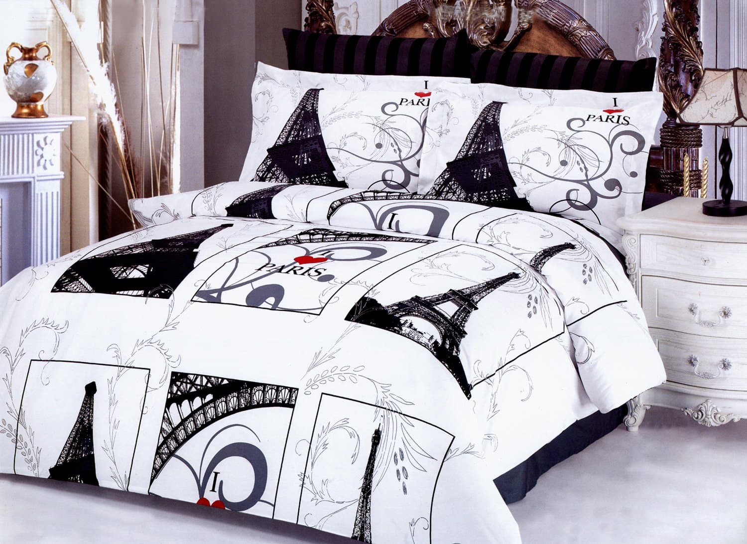Le Vele LE91Q Eiffel City Scene Duvet Cover Set, Full/Queen