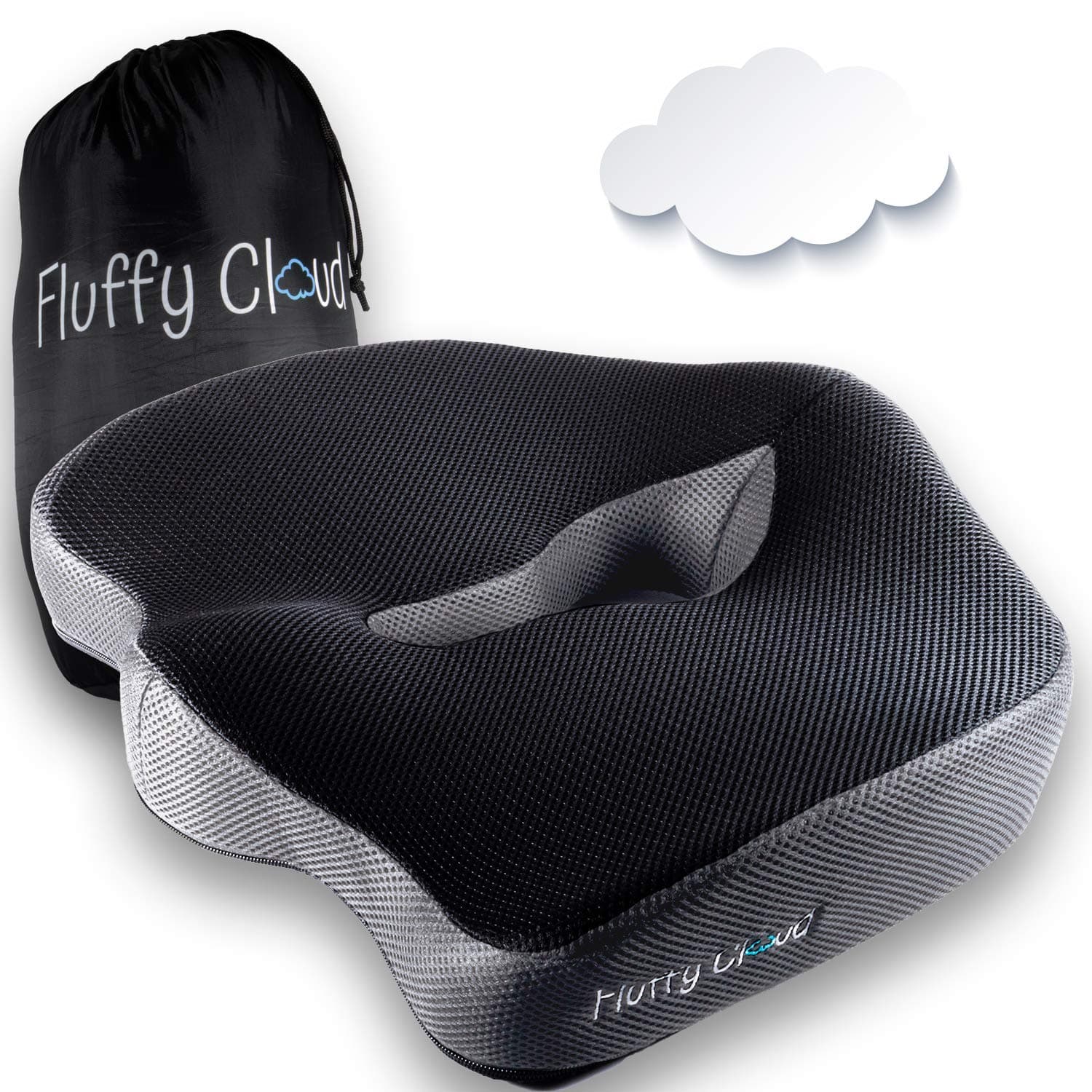 Enhanced Memory Foam Seat Cushion Ergonomic Design Coccyx Tailbone Sciatica Backpain hemorrhoid Relief (Home Office Chair Car Seat Wheelchair Medical Pillow) + Gift Carry Bag (Grey)