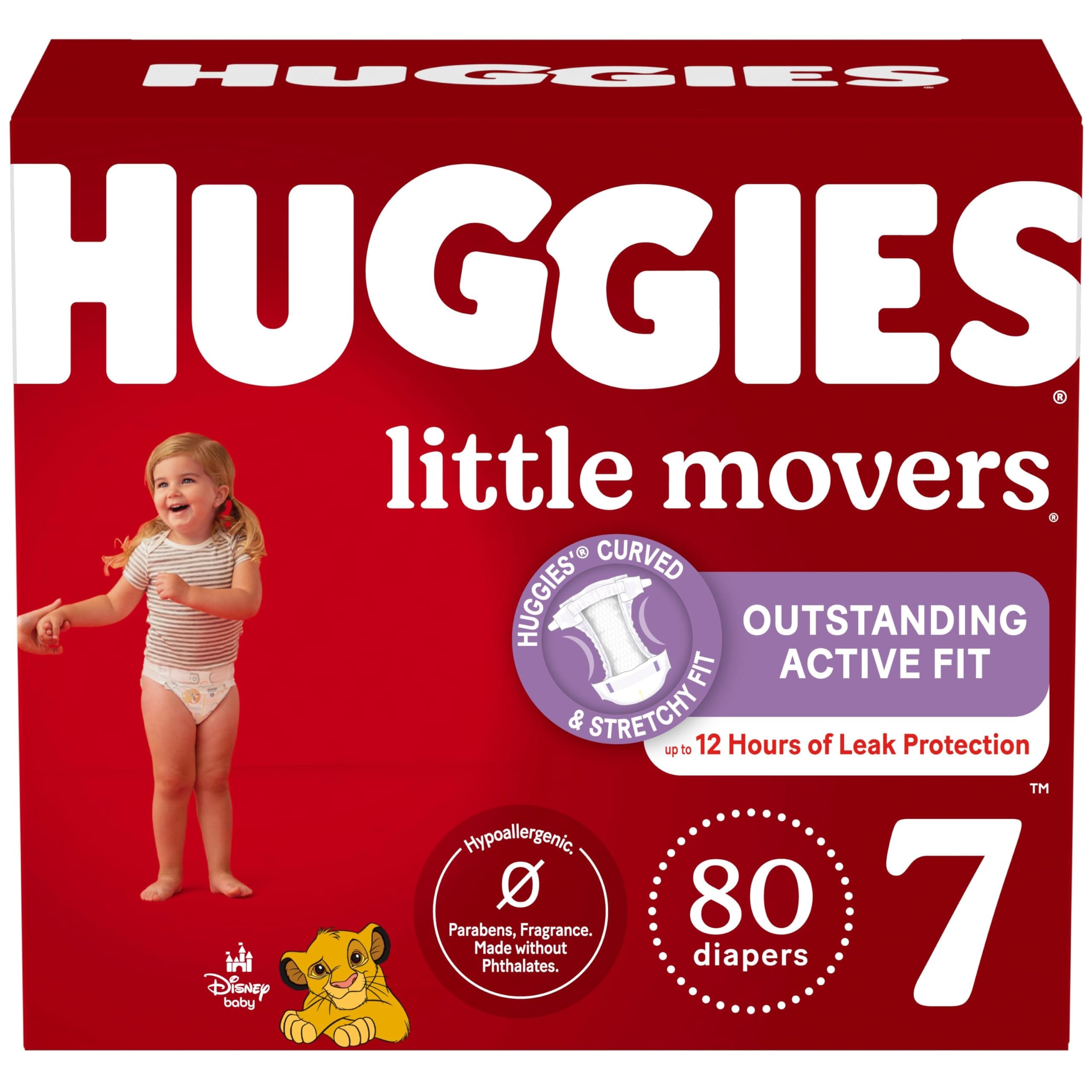 Size 7 Diapers, Little Movers Baby Diapers, Size 7 (41+ lbs), 80 Count (2 Packs of 40)