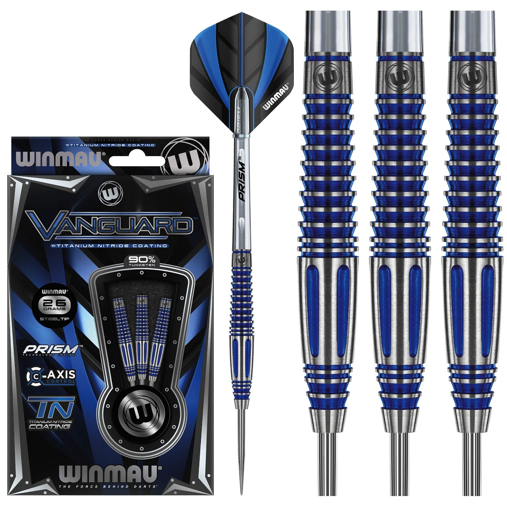 WINMAU Vanguard Tungsten Steeltip Dart Set 26 gram with Prism Alpha Flights and Prism 1.0 Shafts (Stems)