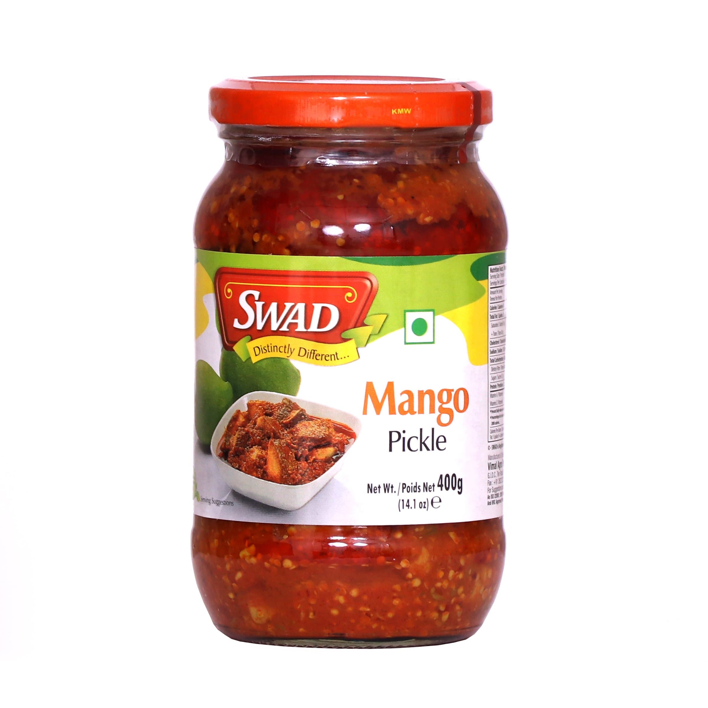 SWAD Spicy Mango Pickle | Spicy & Tangy Aam Ka Achaar with Raw Mango Chunks | Homemade Tangy & Spicy Aam Achaar Mixed with Corn Oil | 400g (Pack of 1)