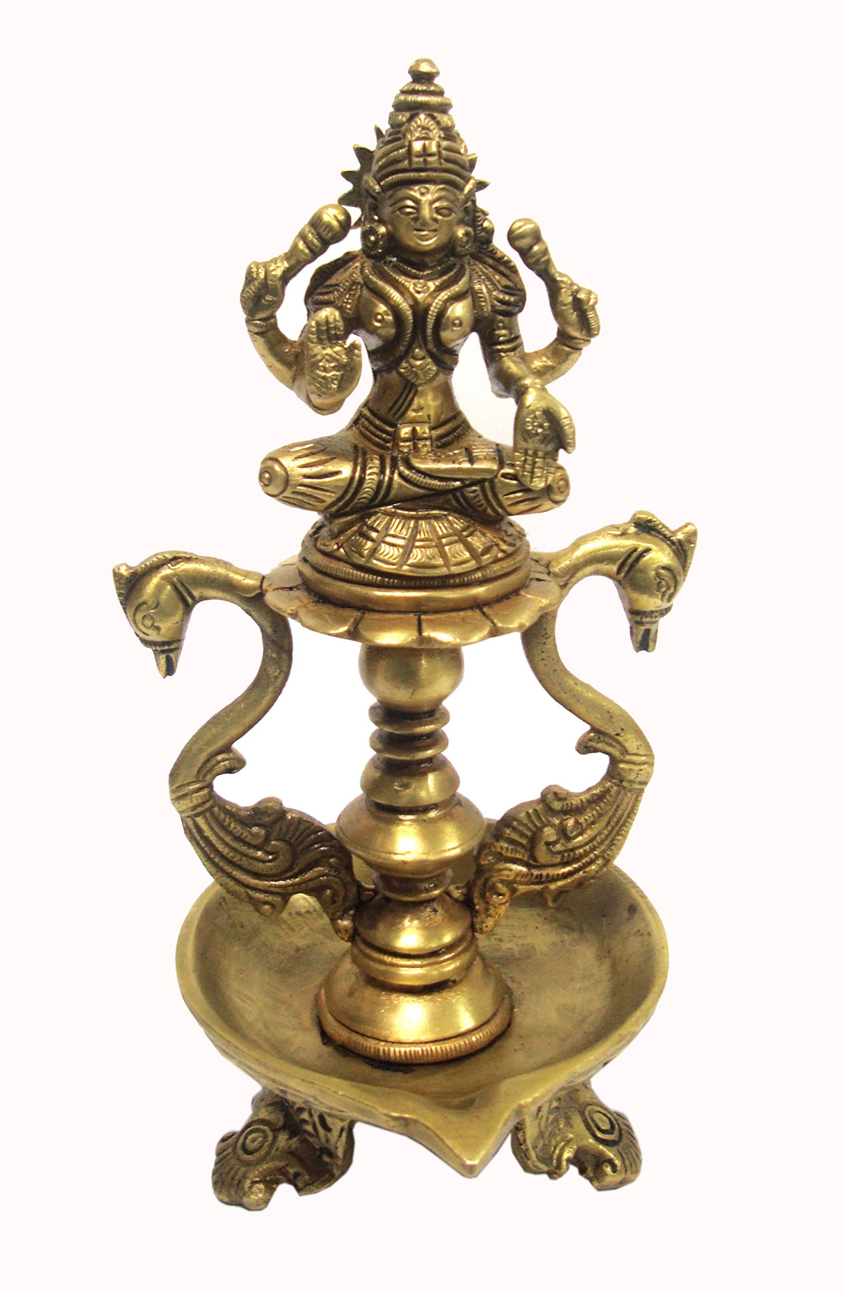Aesthetic Decors Laxmi Oil Lamp with Dancing & 2 Swan Showpiece - 20 cm (Brass, Gold)