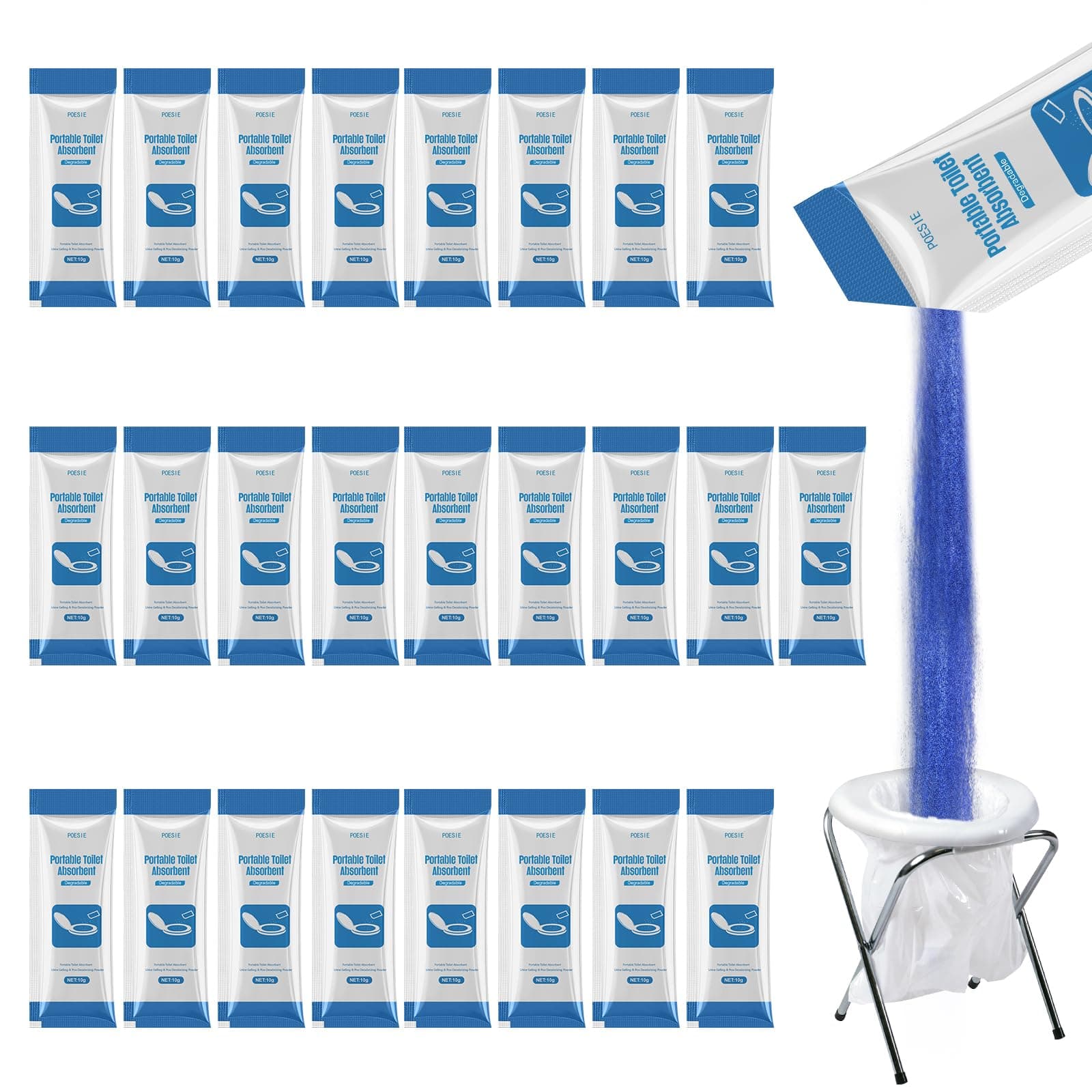 Liquid Waste Gel for Portable Toilet 25 Packets Porta Potty Degradable Absorbent Gel Eco Friendly Poo Urine Powder for Outdoor Recreation Camping Toilet Emergency Toilet Treatment Chemicals