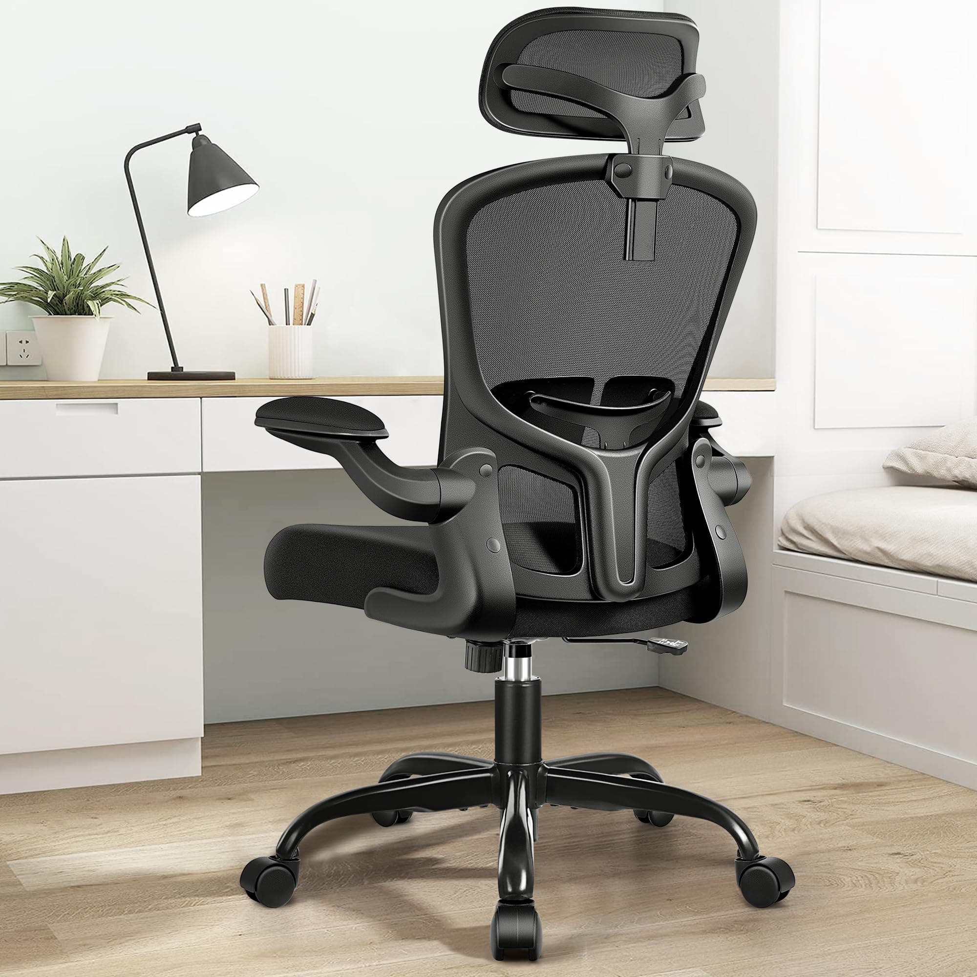 FelixKing Office Chair Ergonomic Desk Chair with Headrest, High Back Computer with Adjustable Lumbar Support and Wheels,Executive Swivel Comfy with flip-up Armrests for Home Office